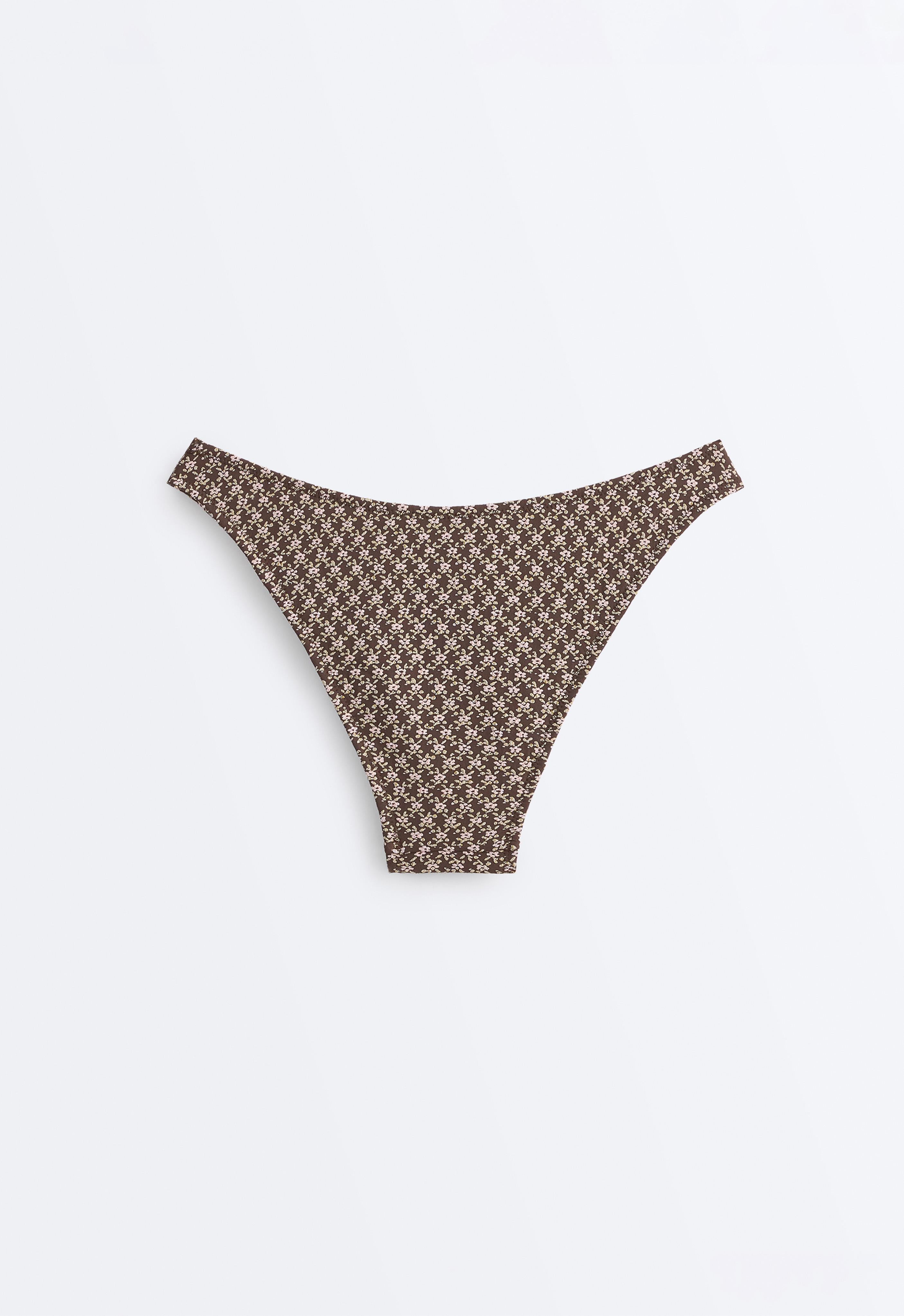 Floral jacquard U-cut medium-coverage bikini briefs — DARK BROWN