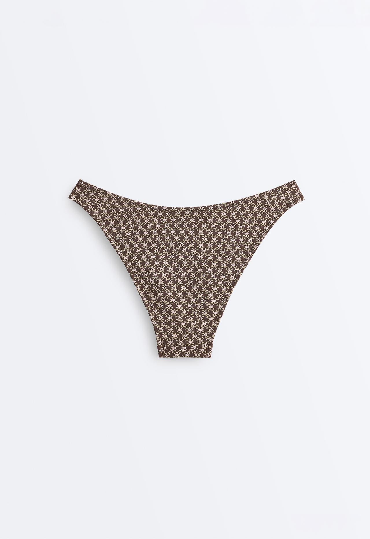 Floral jacquard U-cut medium-coverage bikini briefs — DARK BROWN