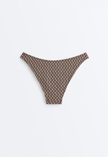 Floral jacquard U-cut medium-coverage bikini briefs — DARK BROWN 7