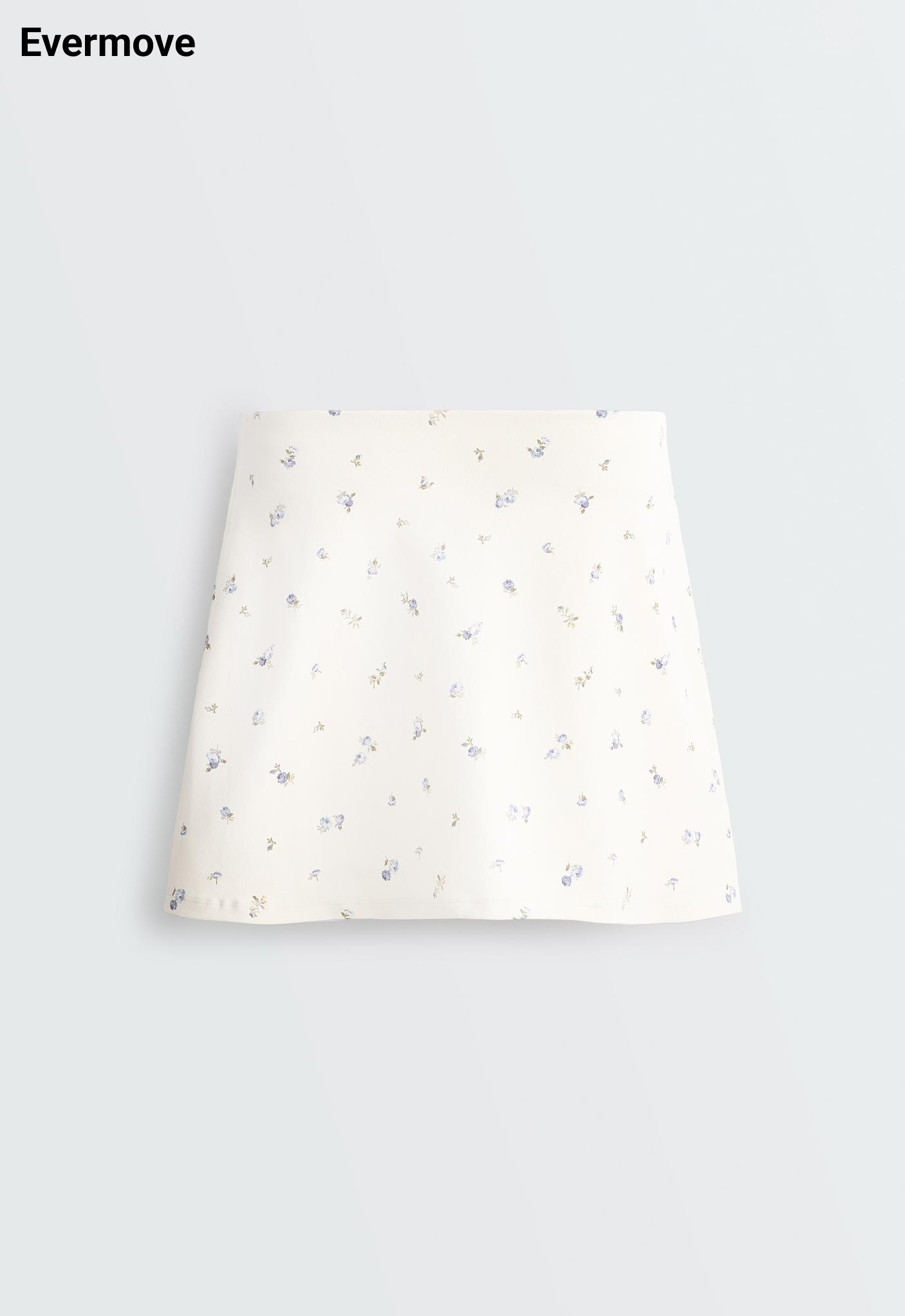 Evermove high rise floral print short skirt — PALE ECRU