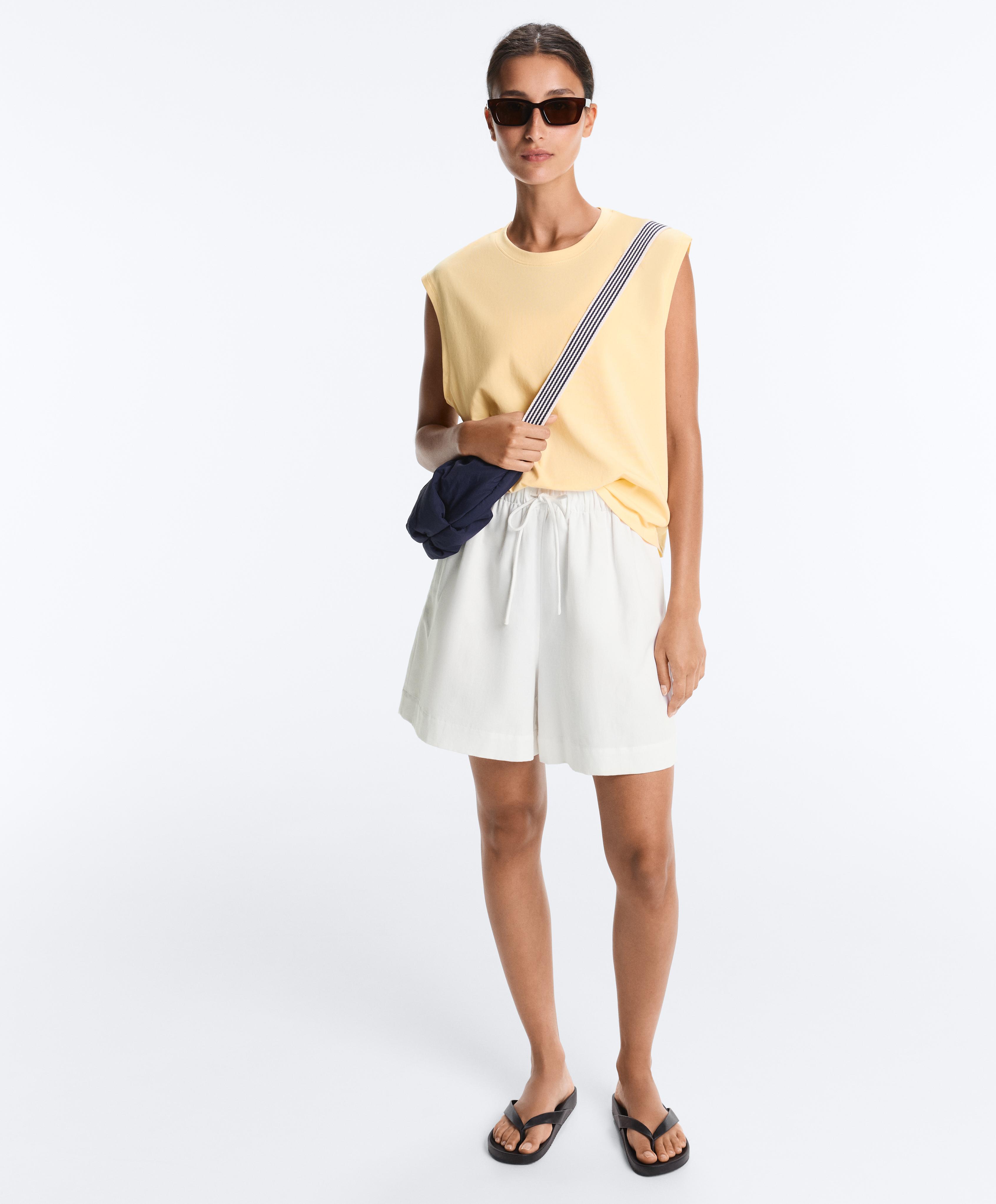 Cotton blend sleeveless T-shirt — PALE YELLOW
