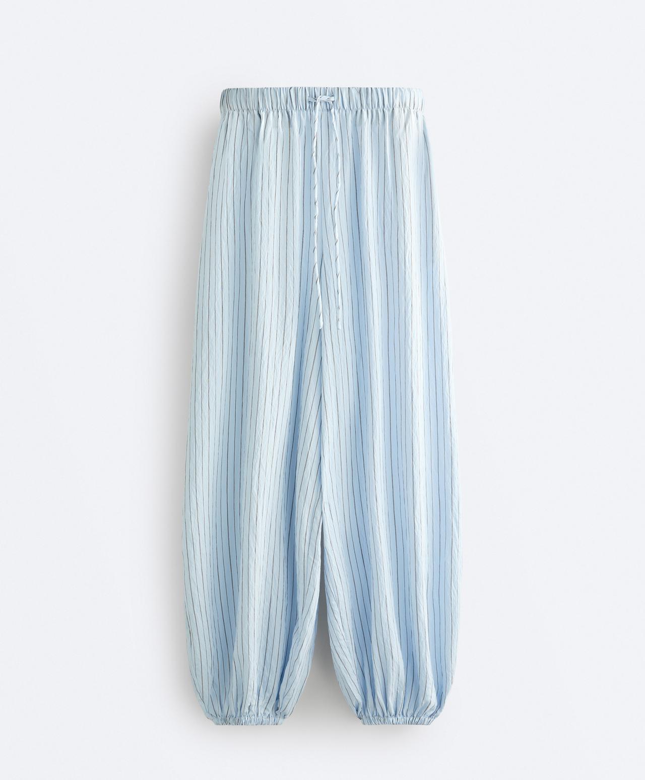 Modal blend striped trousers — DUSTY-BLUE