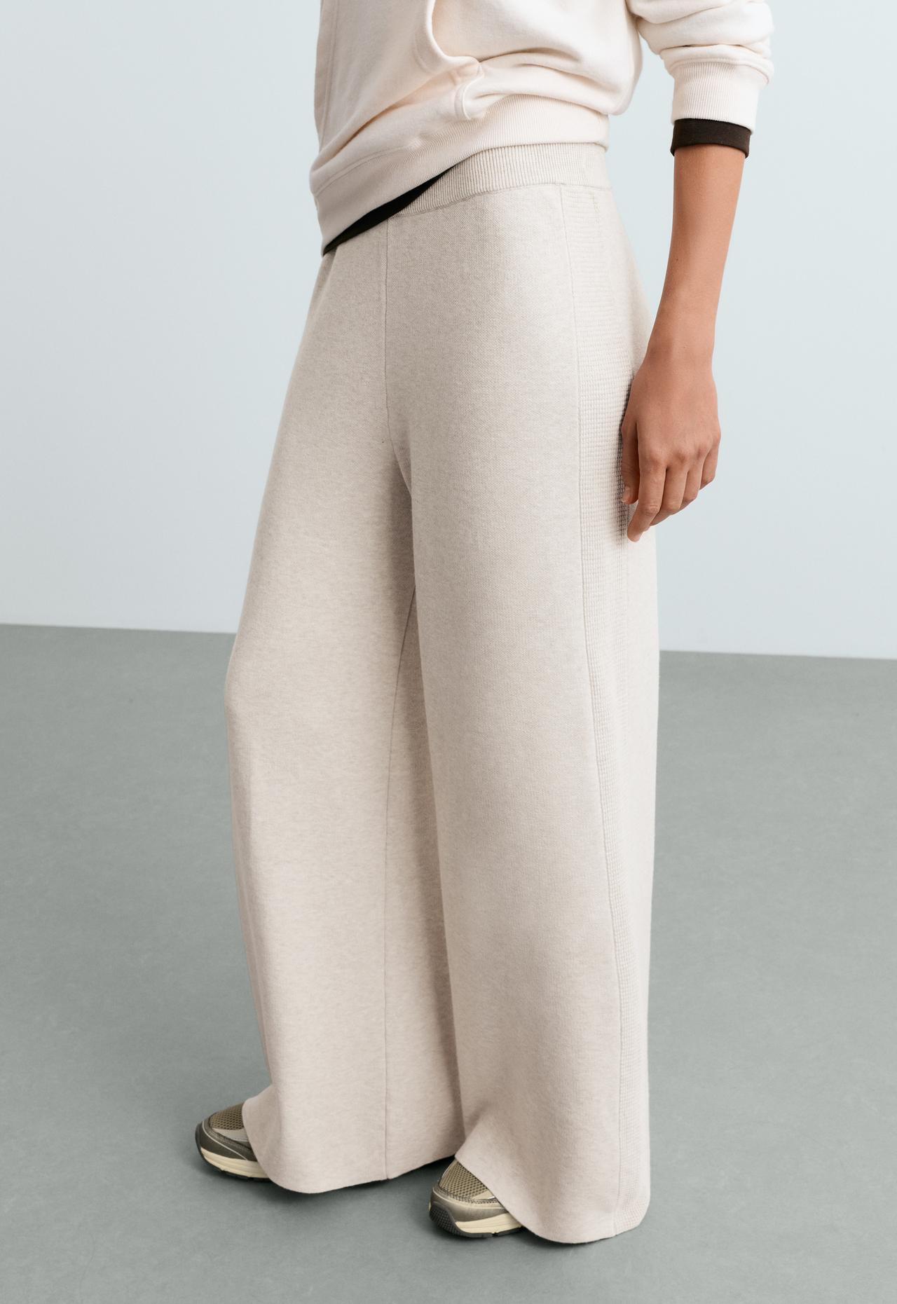 Waffle knit straight-leg trousers — PALE ASPHALT