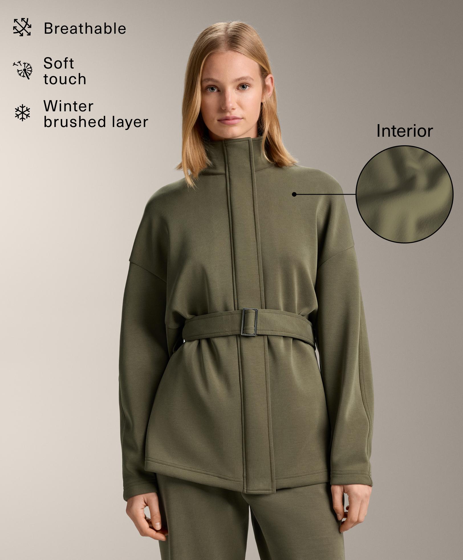Long belted jacket with brushed modal Long belted jacket with brushed modal