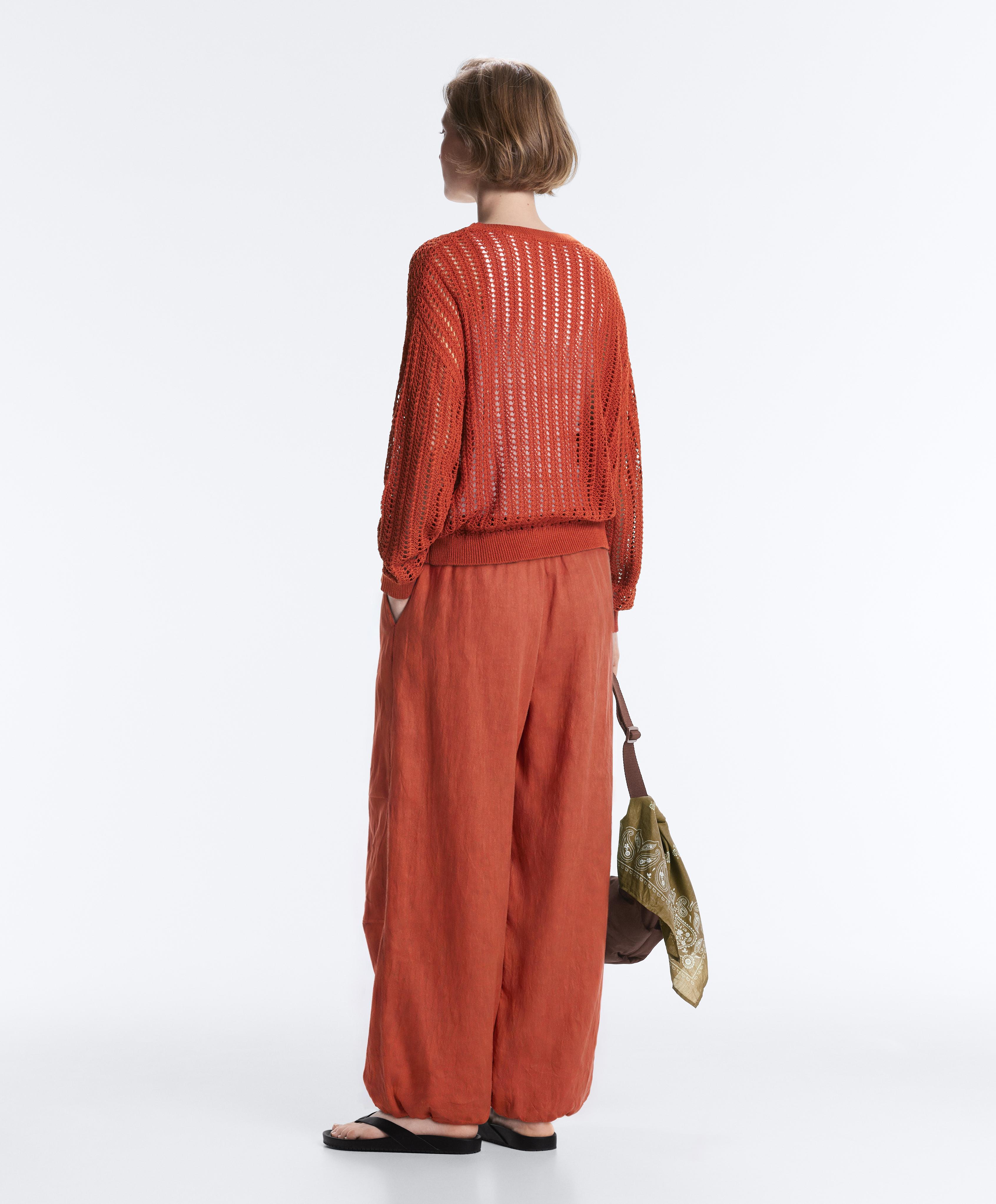 Open knit rib jumper — BURNT ORANGE