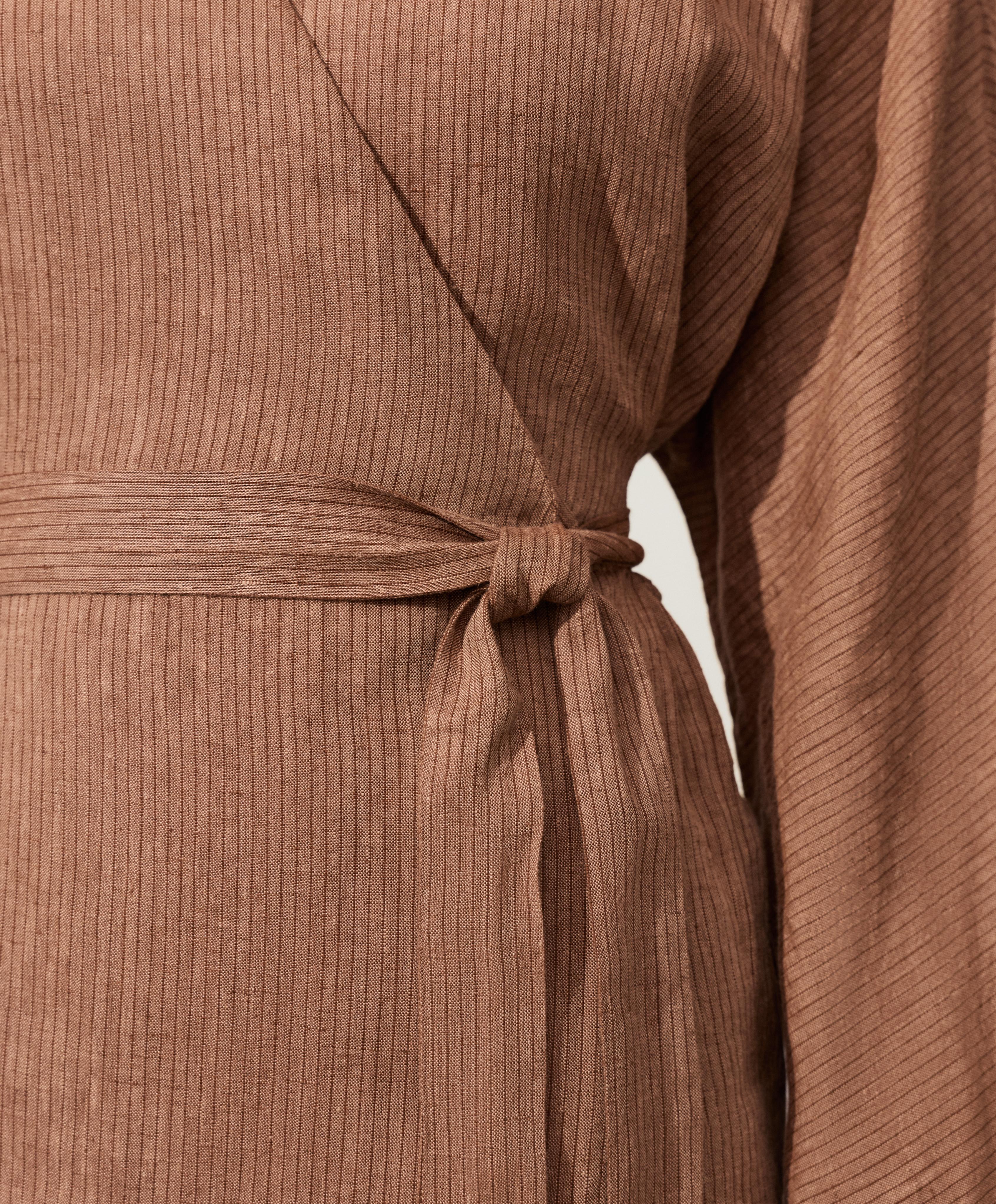 Striped 100% linen kimono shirt — TAN MELANGE