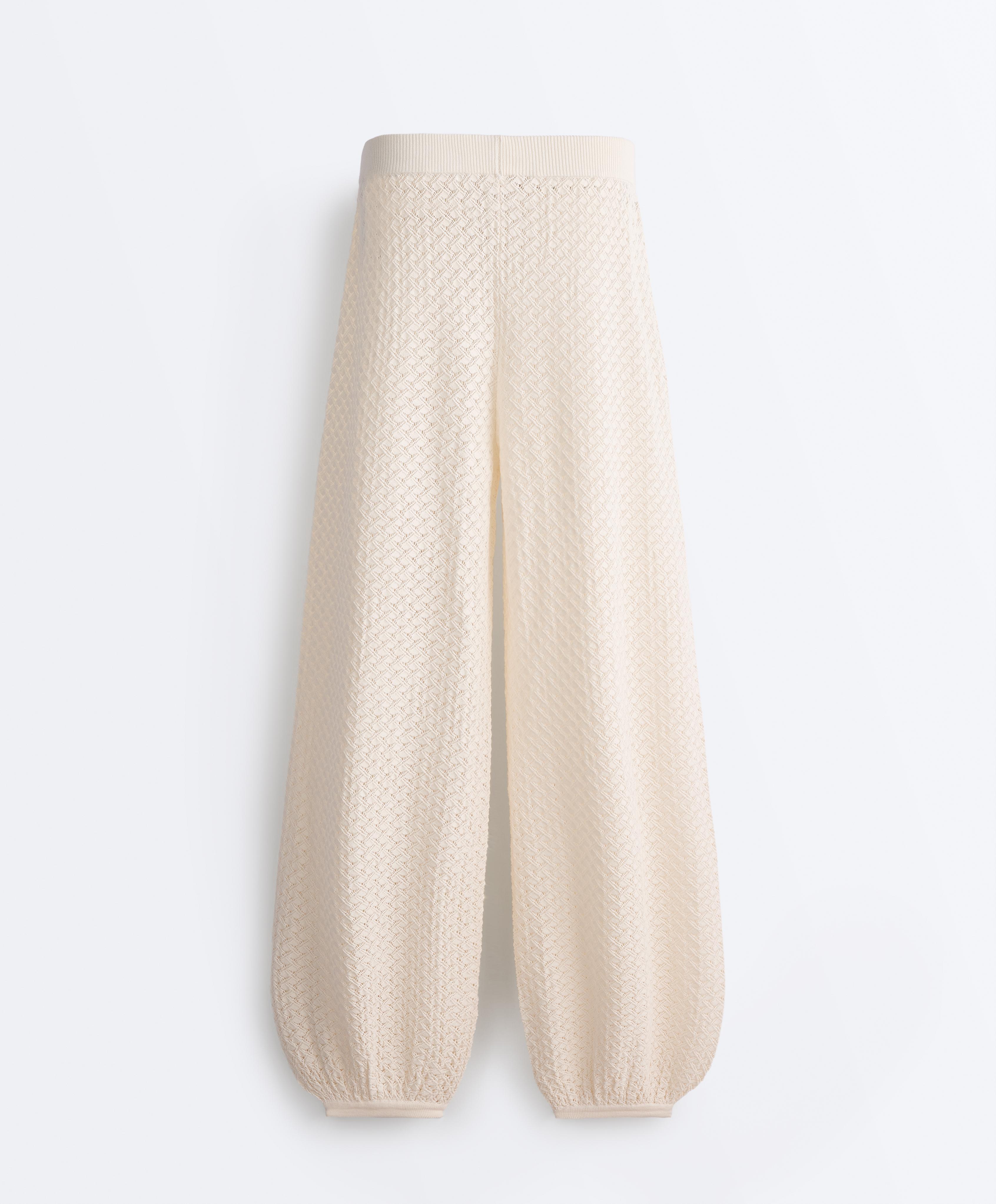 Crochet knit bloomer trousers — PALE ECRU