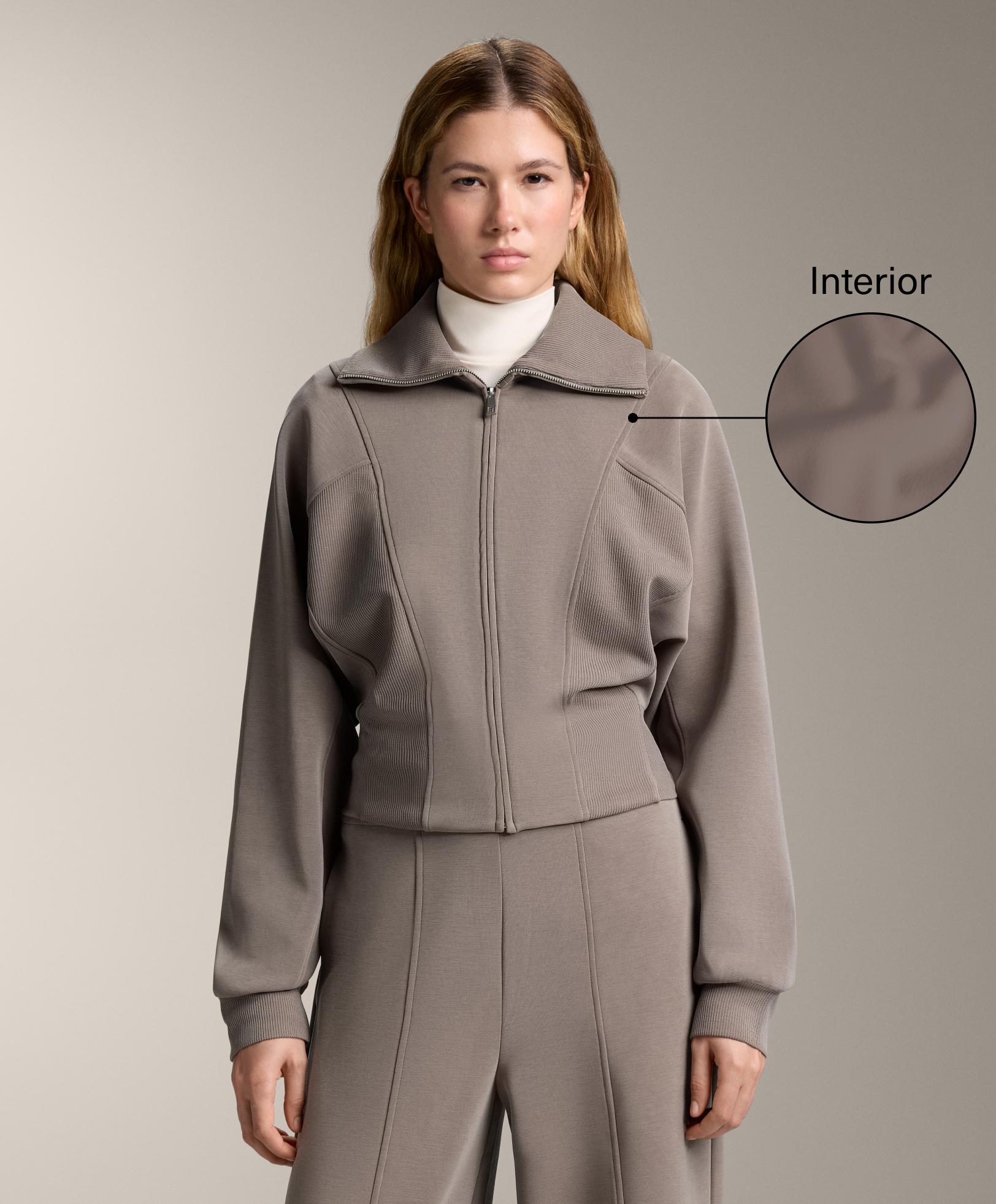 Куртка с воротником-стойкой, детали в рубчик из модала с начесом - Распродажа Куртка с воротником-стойкой, детали в рубчик из модала с начесом - Распродажа