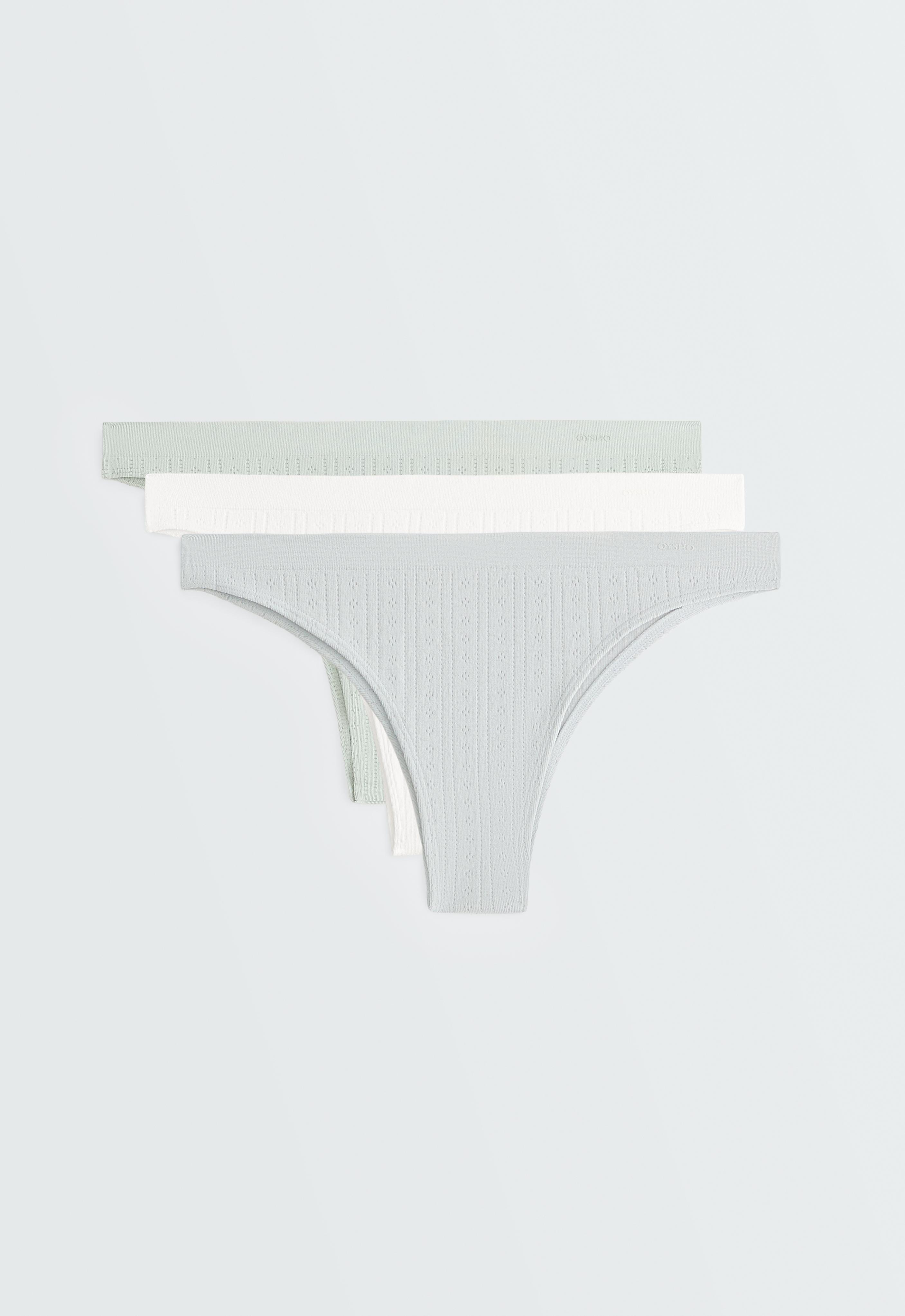 3 seamless soft-touch openwork Brazilian briefs — AQUAMARINE