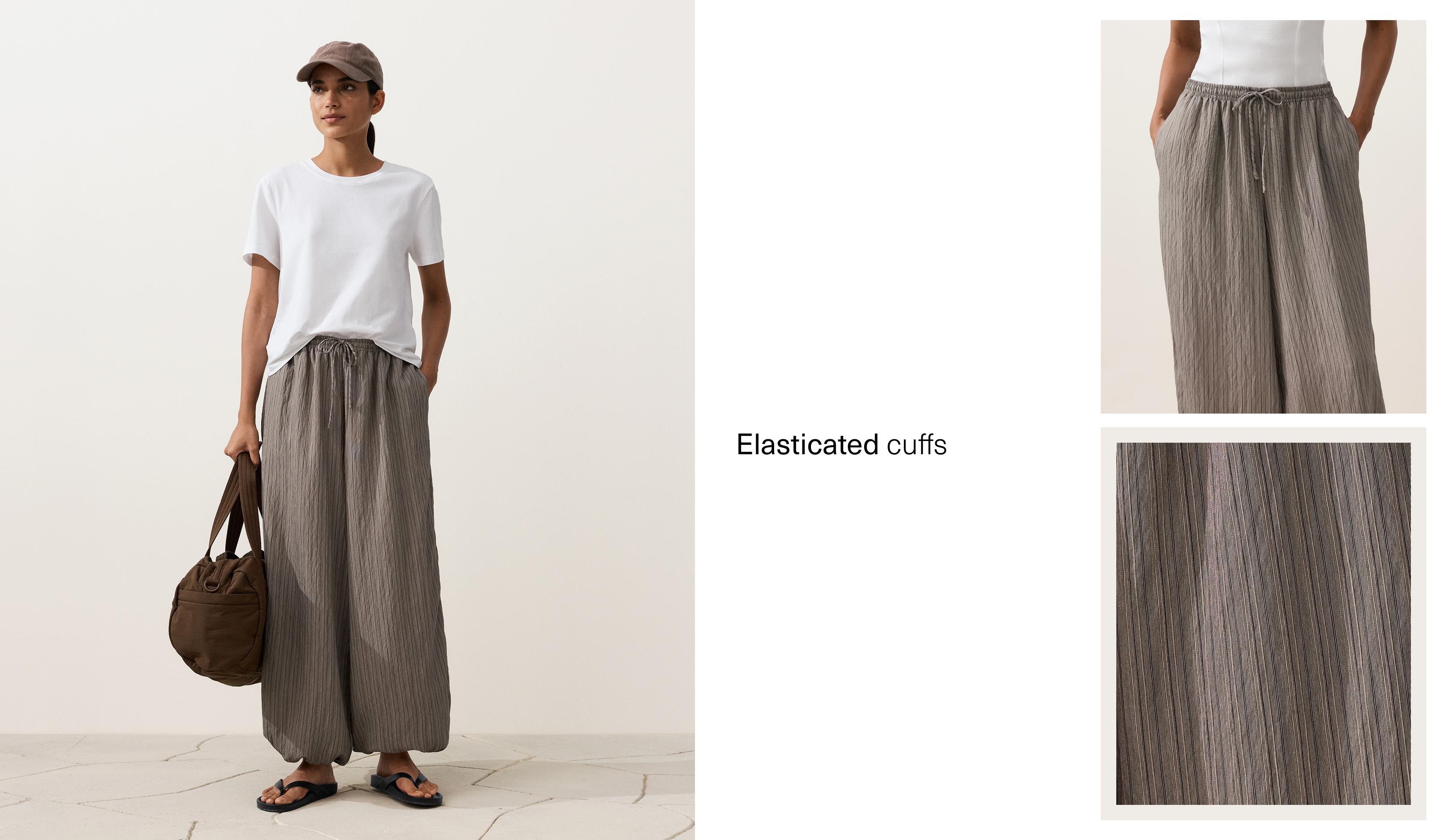 Modal blend striped bloomer trousers — CHARCOAL GREY