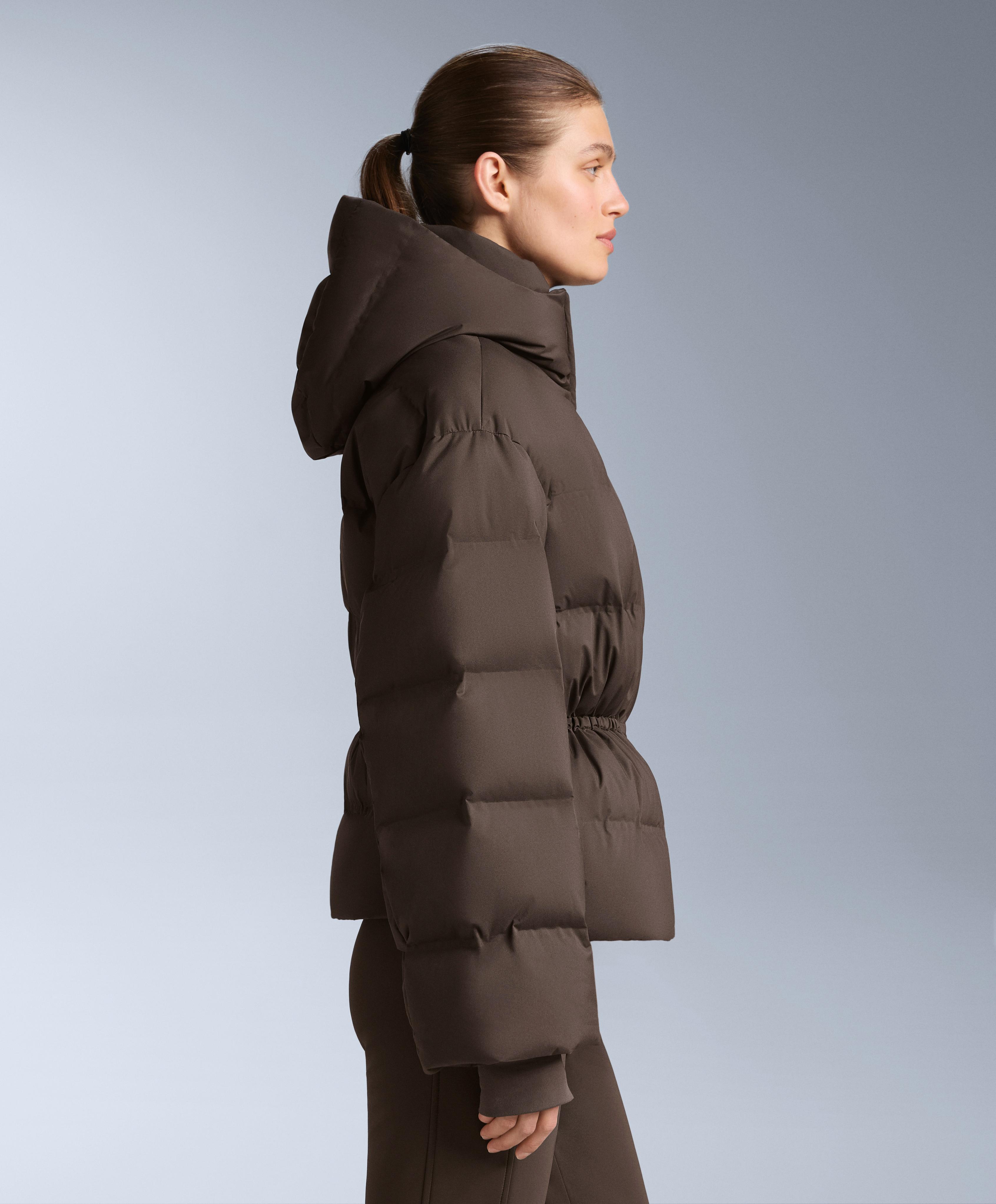 Lightweight padded jacket with 80% down and 20% MINARDI PIUME SKI water-resistant filling — DARK BROWN