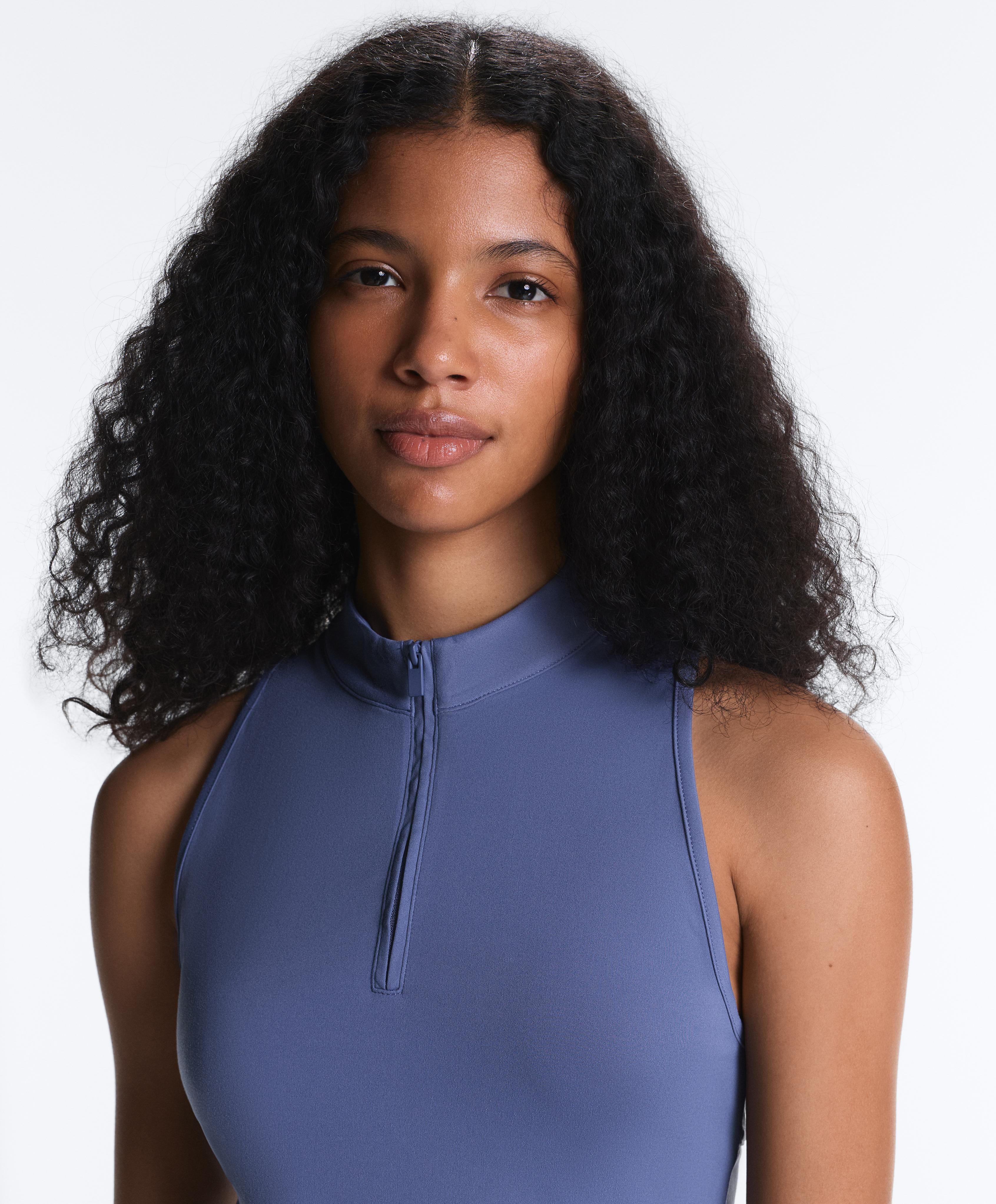 Half-zip sleeveless top — MID-WASHED BLUE