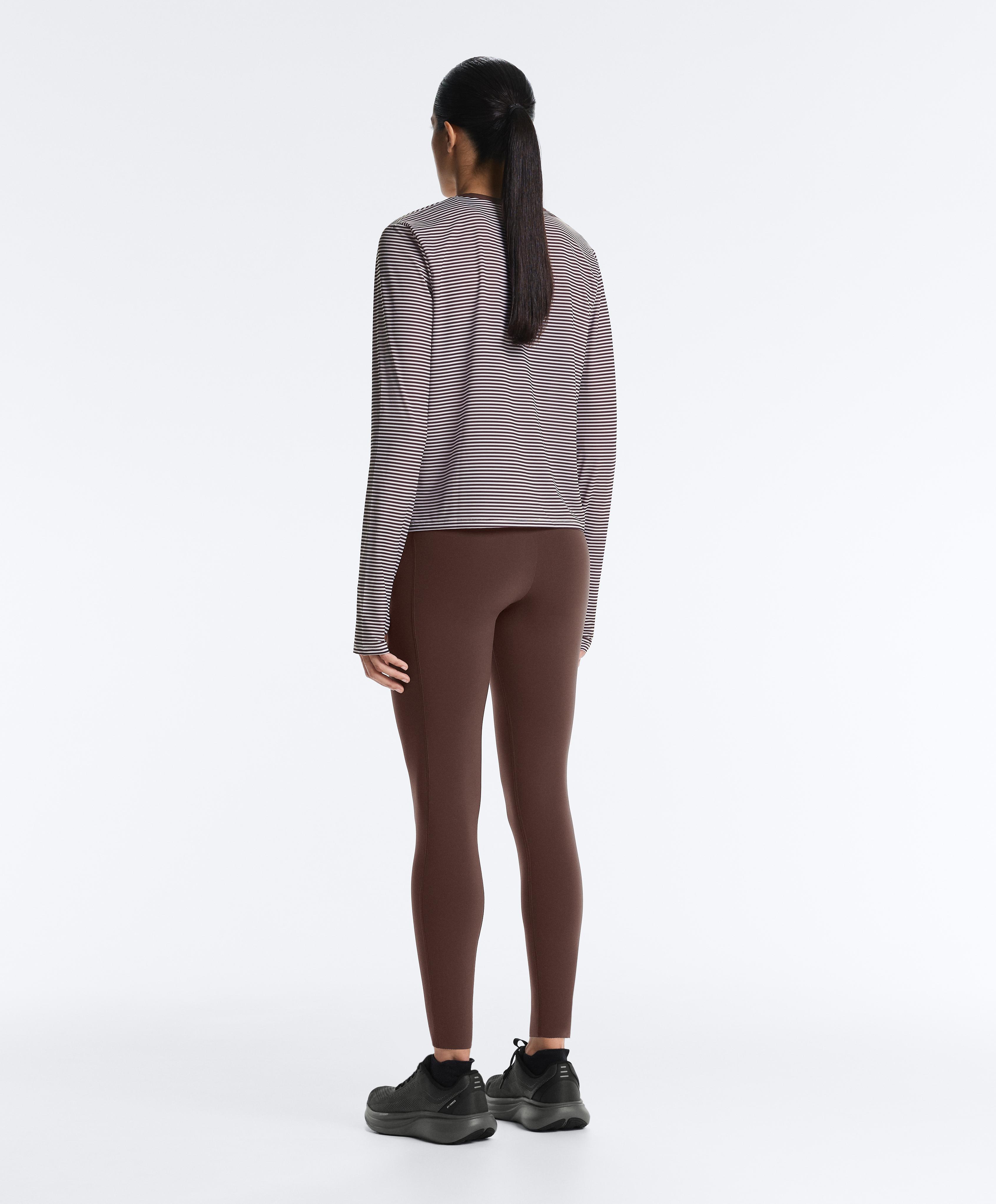 Striped long-sleeved technical T-shirt — BROWN