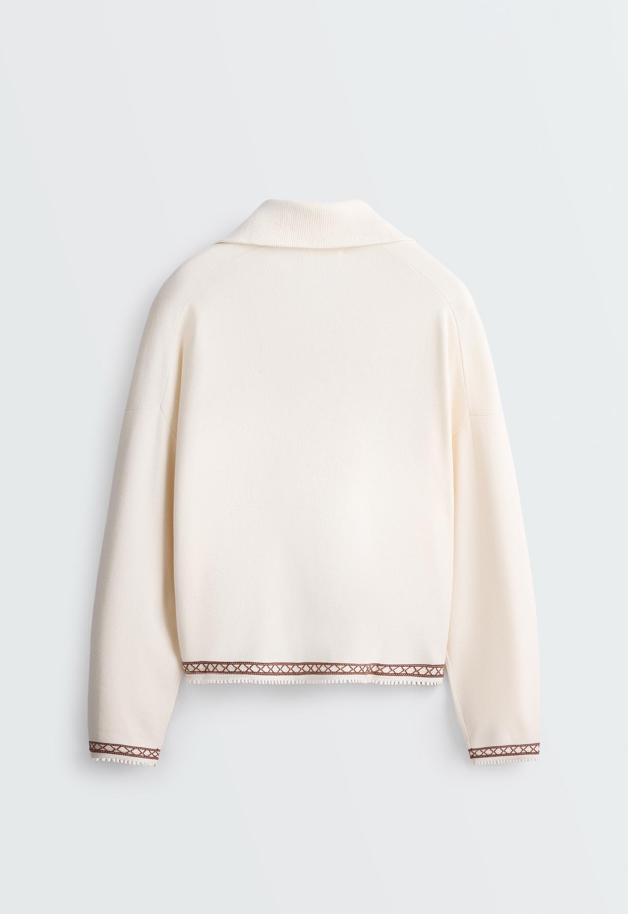 Knit jumper with high neck and half-zip — PALE ECRU