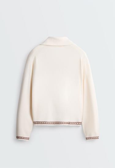 Knit jumper with high neck and half-zip — PALE ECRU 6