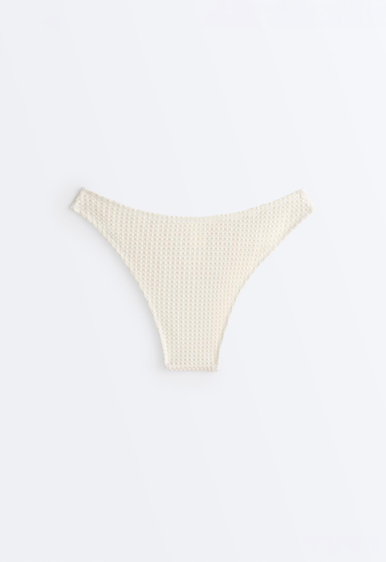 U-cut bubble-texture crochet medium-coverage bikini briefs — ECRU
