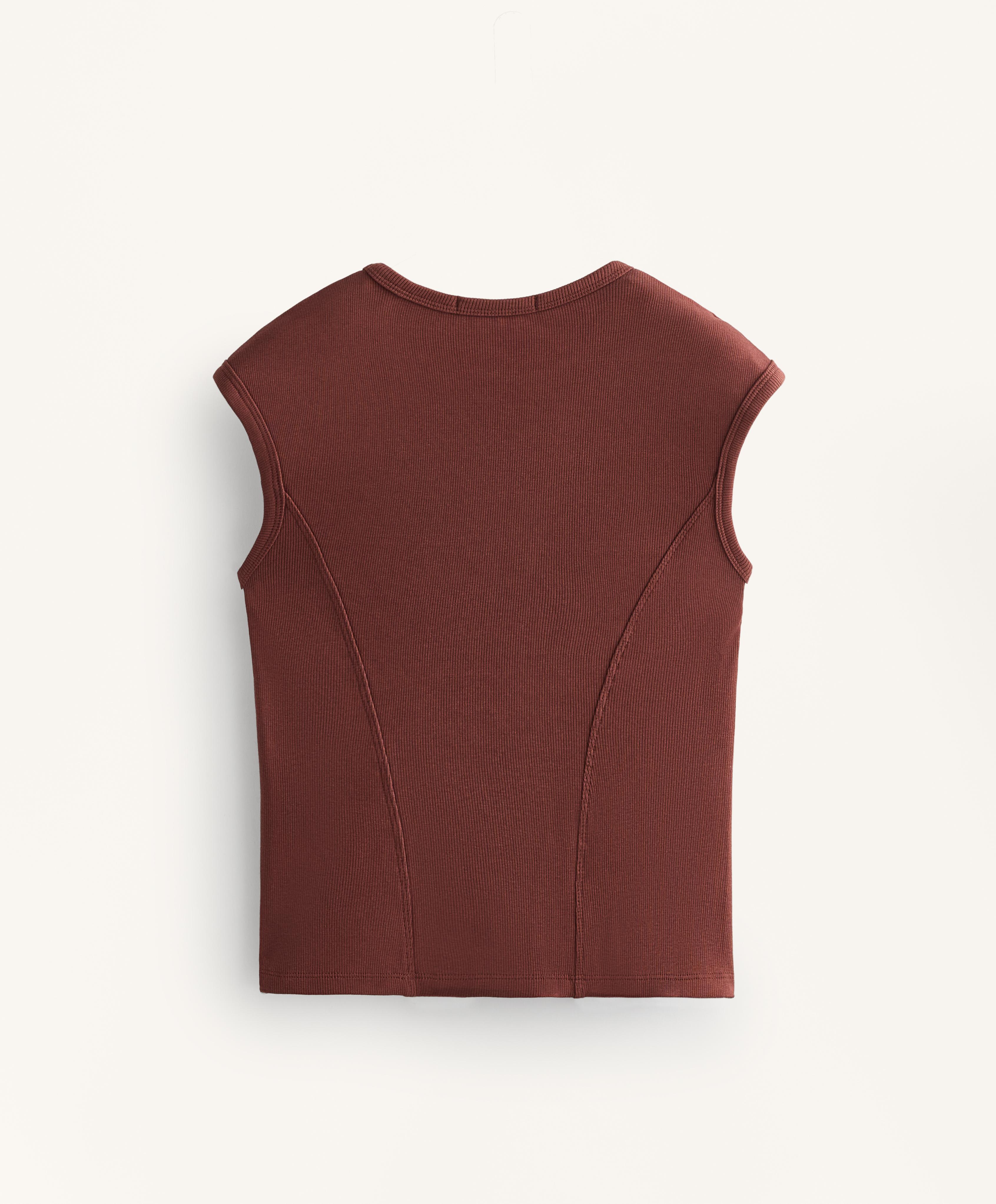 Short-sleeved rib top with cotton and modal — MAHOGANY