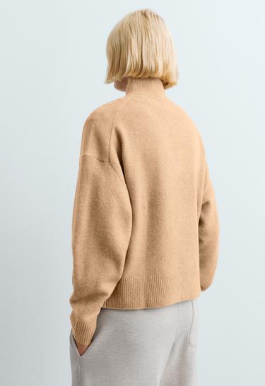 High-neck knit jumper with half-zip — CAMEL 4