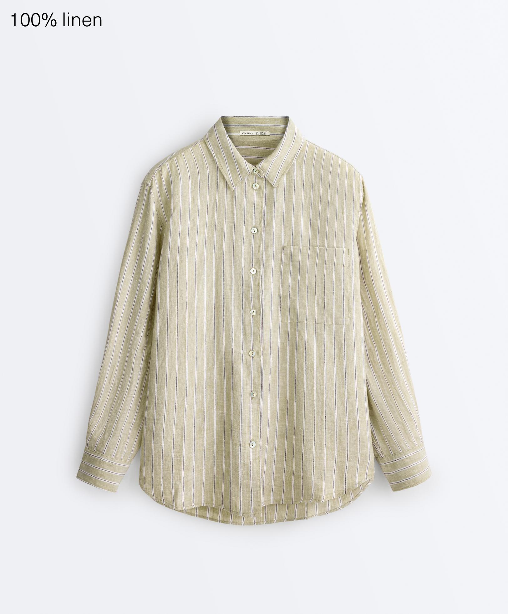 Striped 100% linen relaxed shirt — PALE PISTACHIO