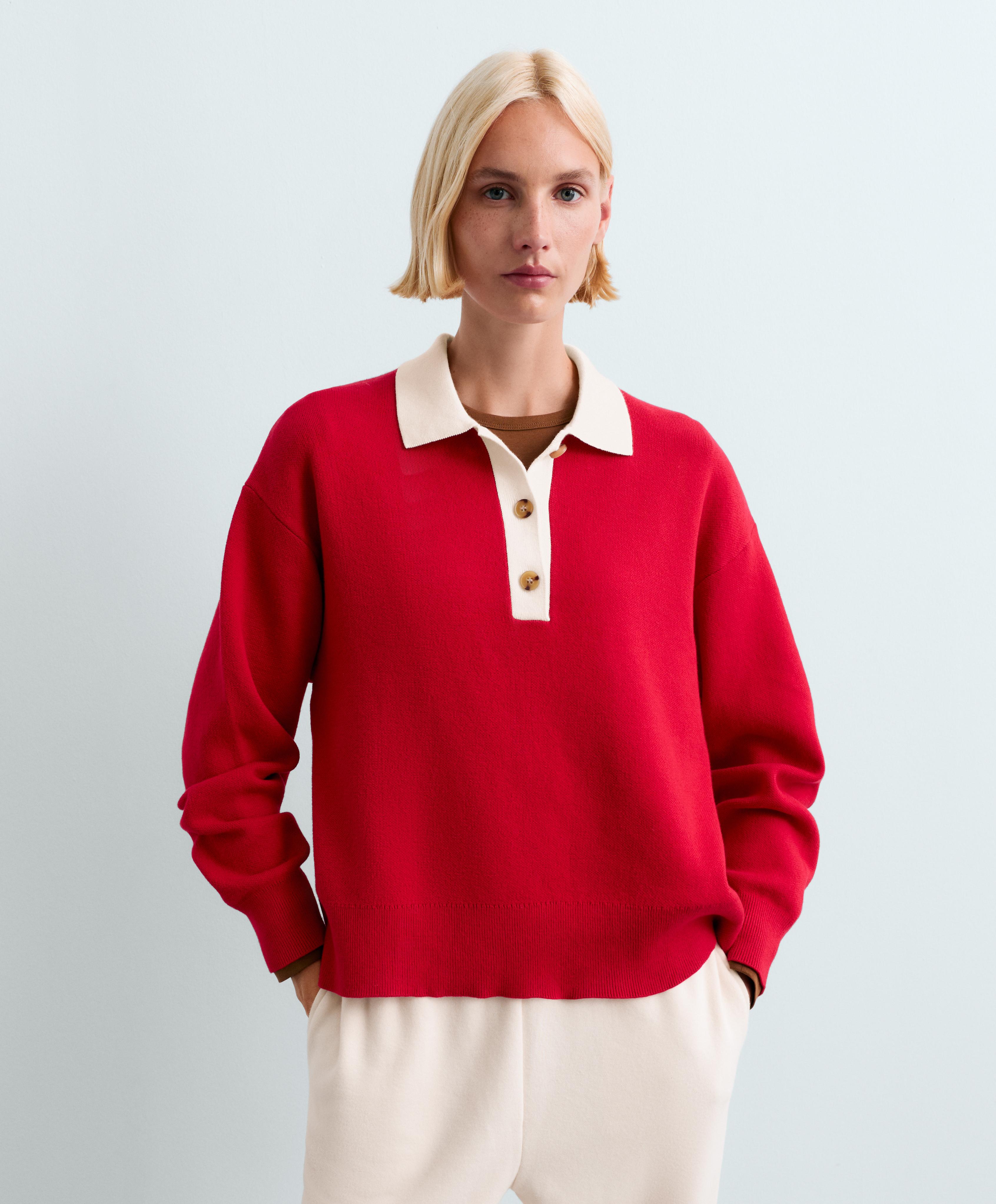 Contrast knit polo jumper — STRAWBERRY