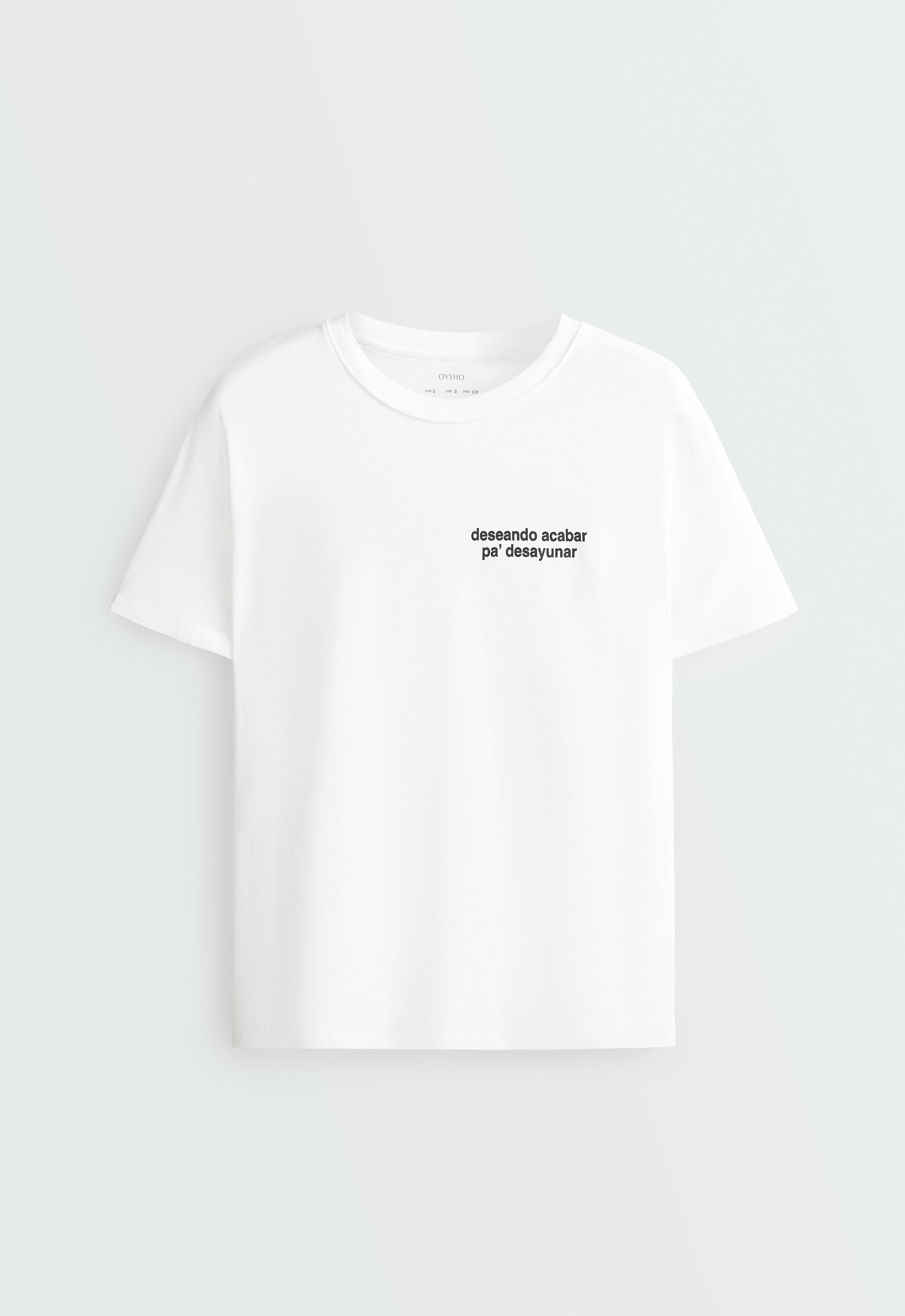 Boxy cotton blend T-shirt with slogan — WHITE 