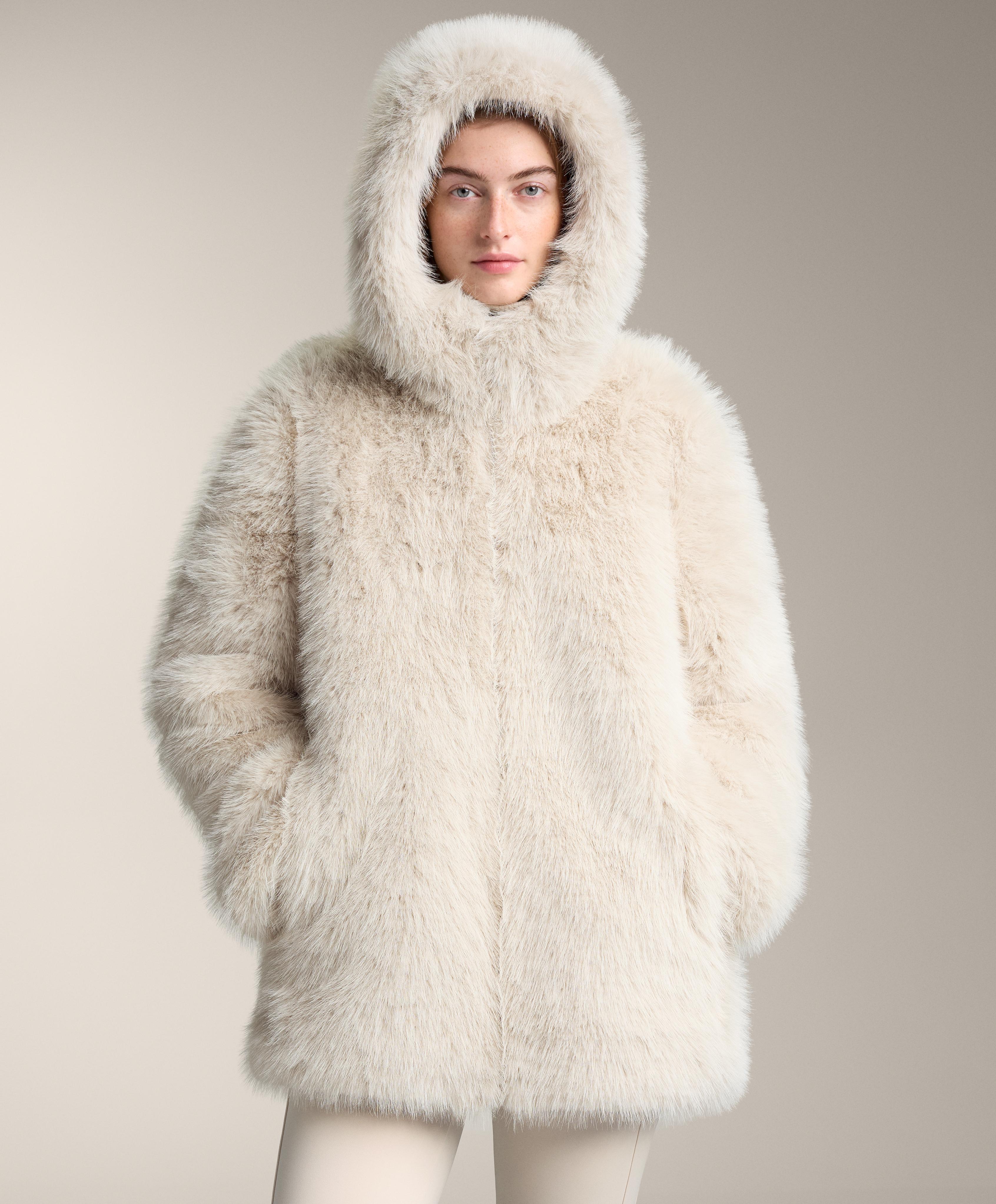 Faux fur hooded jacket — OATMEAL
