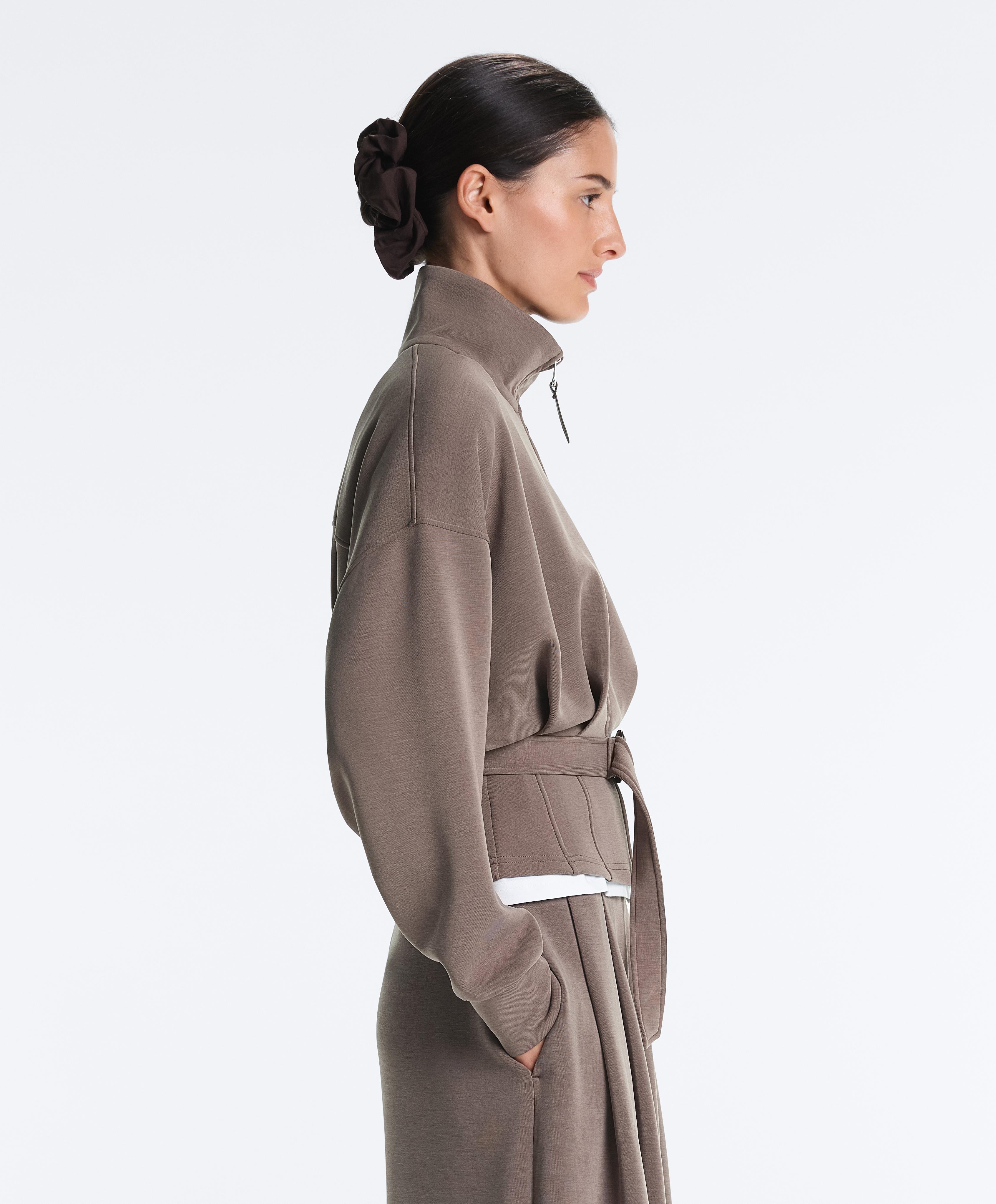 Soft-touch corset belt jacket with modal — TAUPE-GREY 