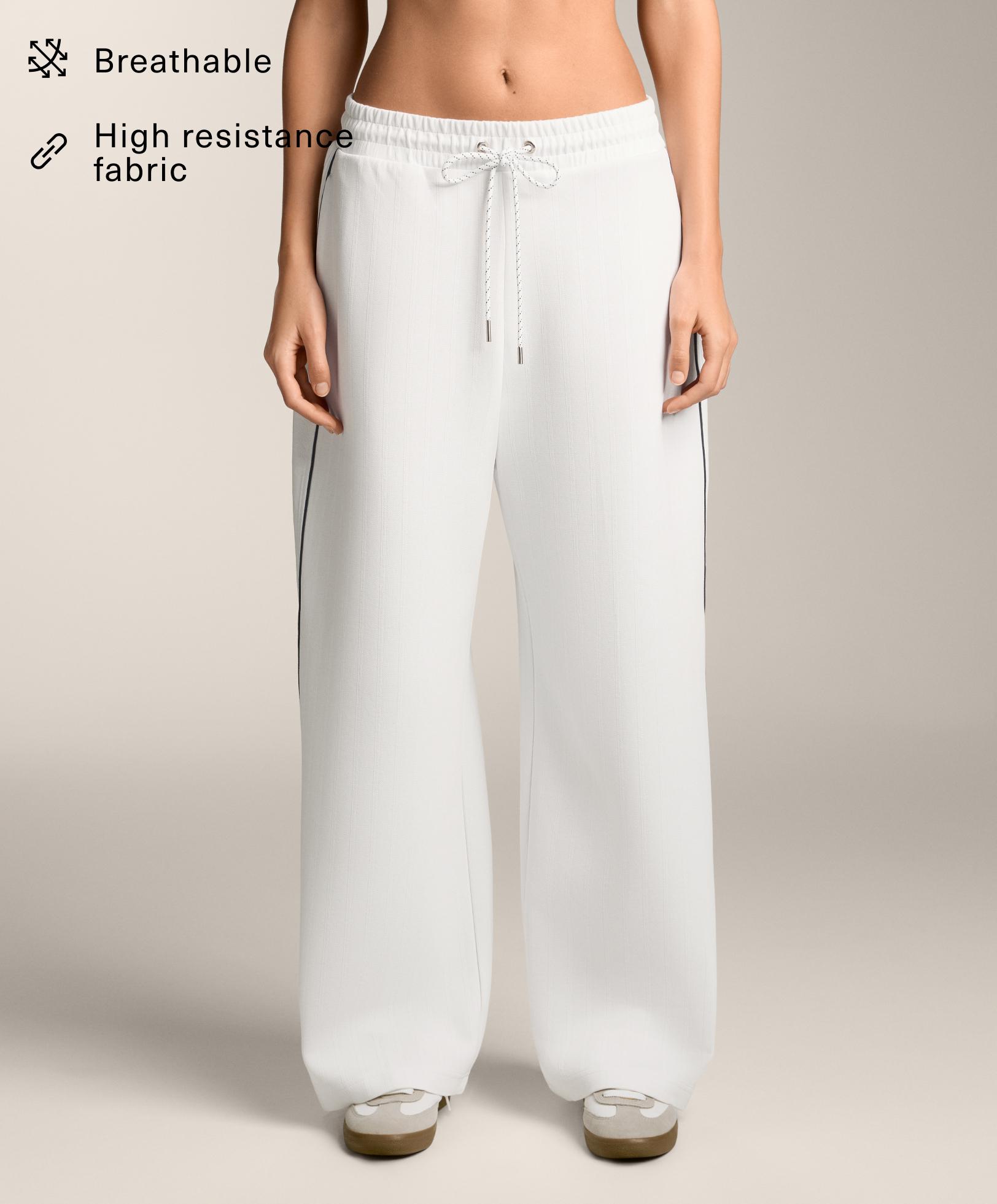 Piqué trousers with side piping and cotton — WHITE