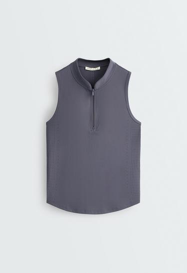 Technical sleeveless T-shirt with half zip — BLUE-GREY 7