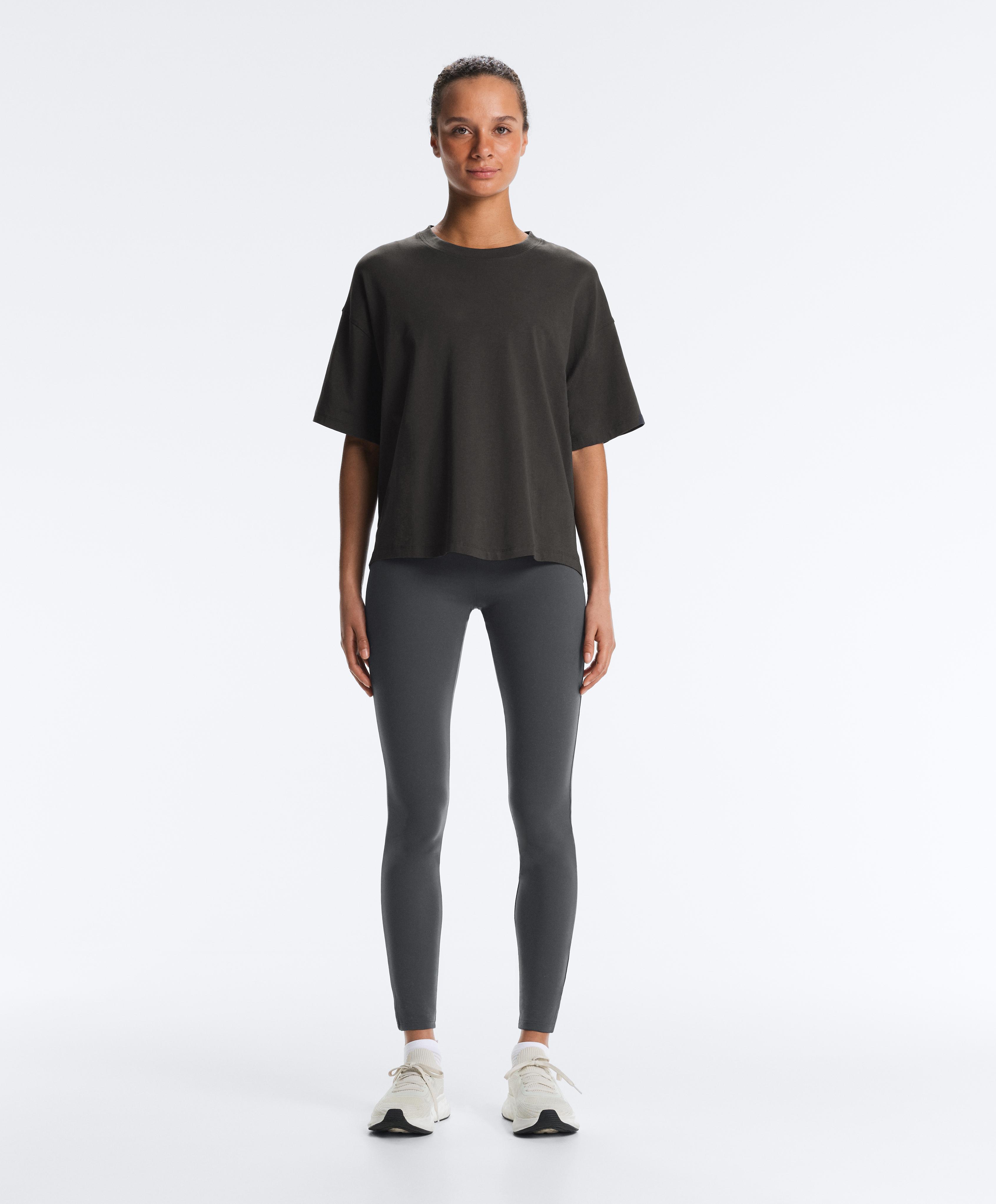 Boxy short-sleeve cotton blend T-shirt — ASPHALT