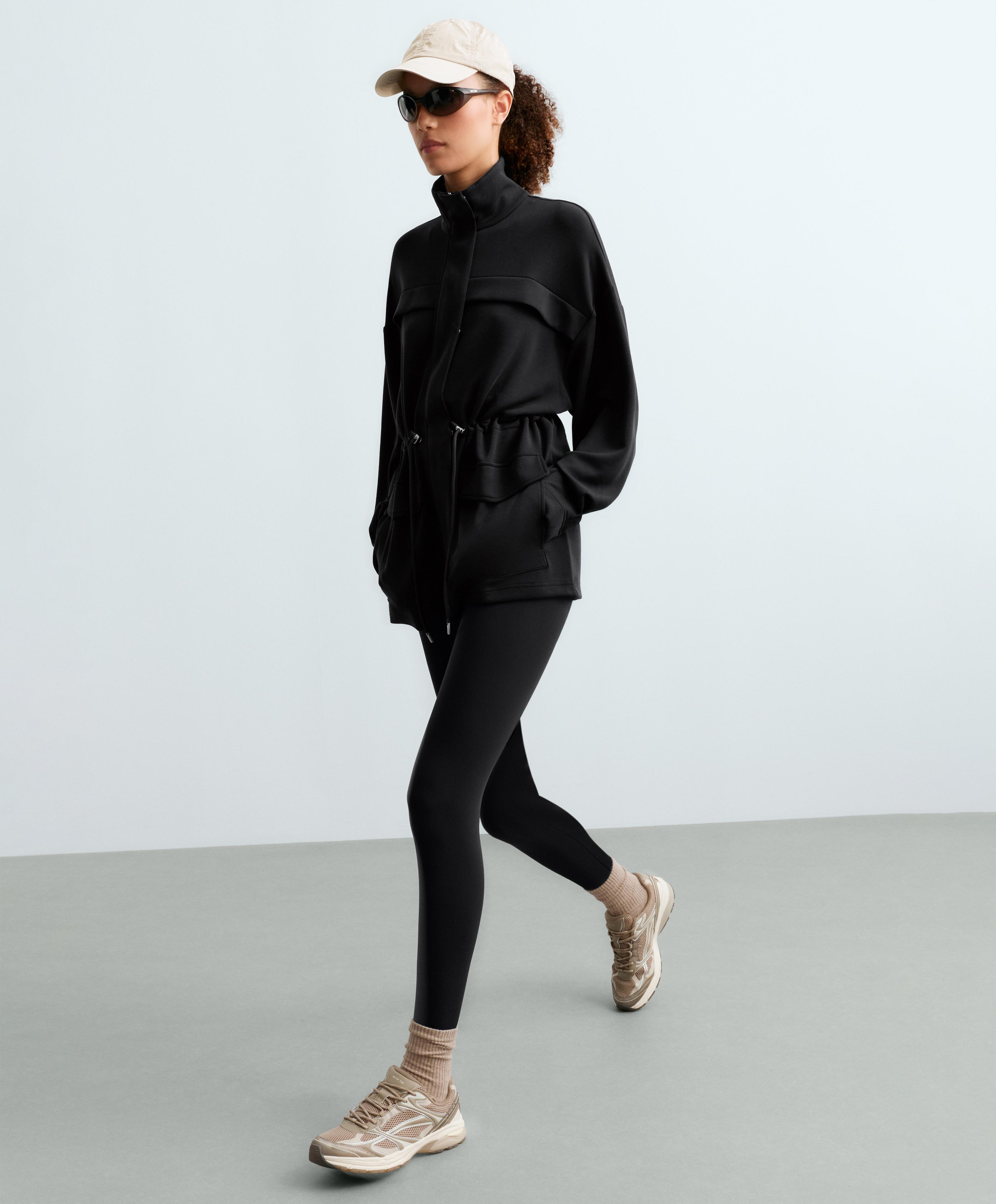 Long soft-touch modal jacket with pockets — BLACK