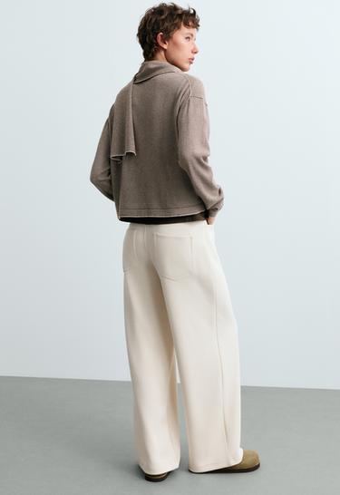 Long sleeve cardigan with scarf detail — TAUPE                    5