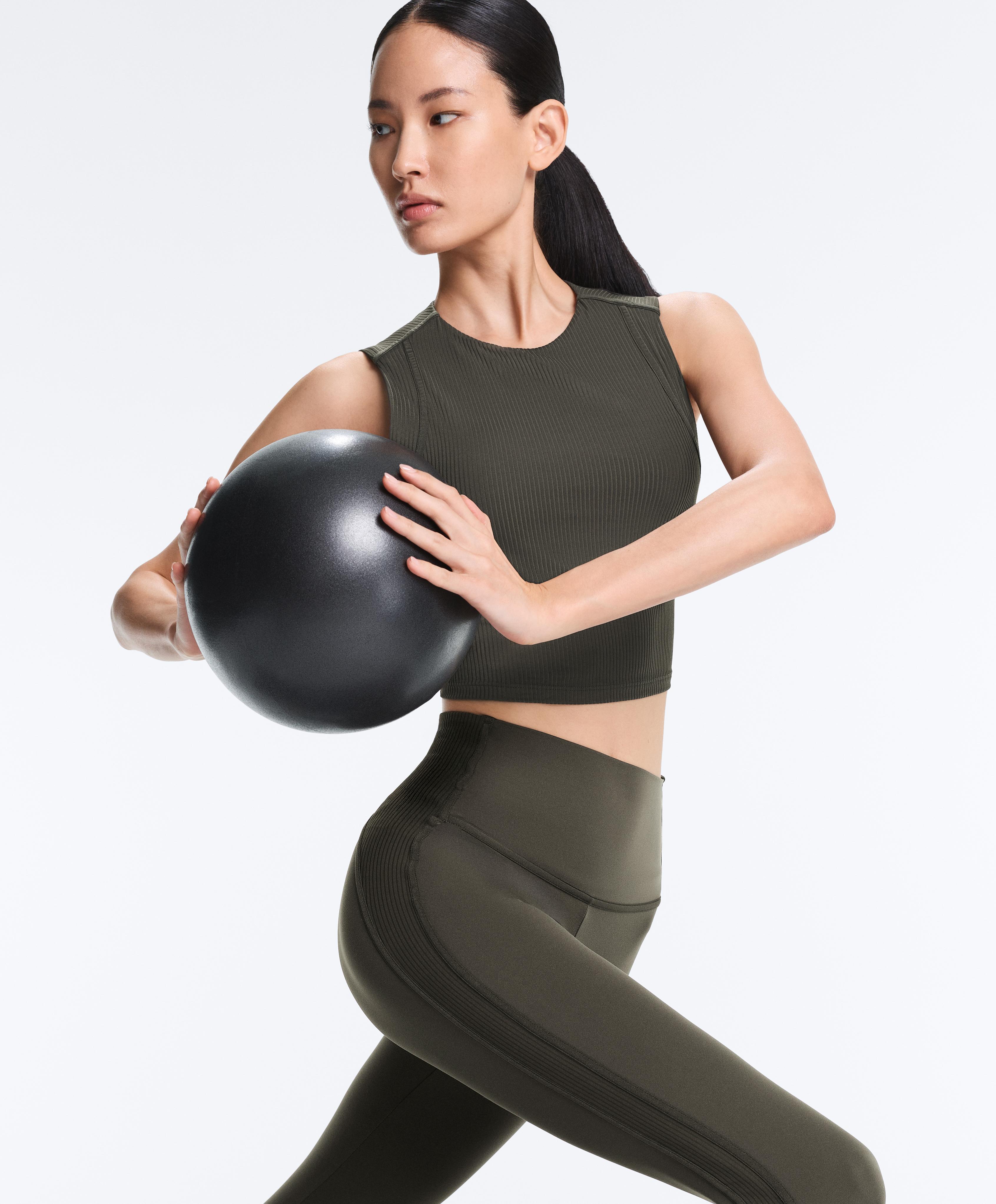 Comfortlux high rise rib ankle-length leggings — GREEN