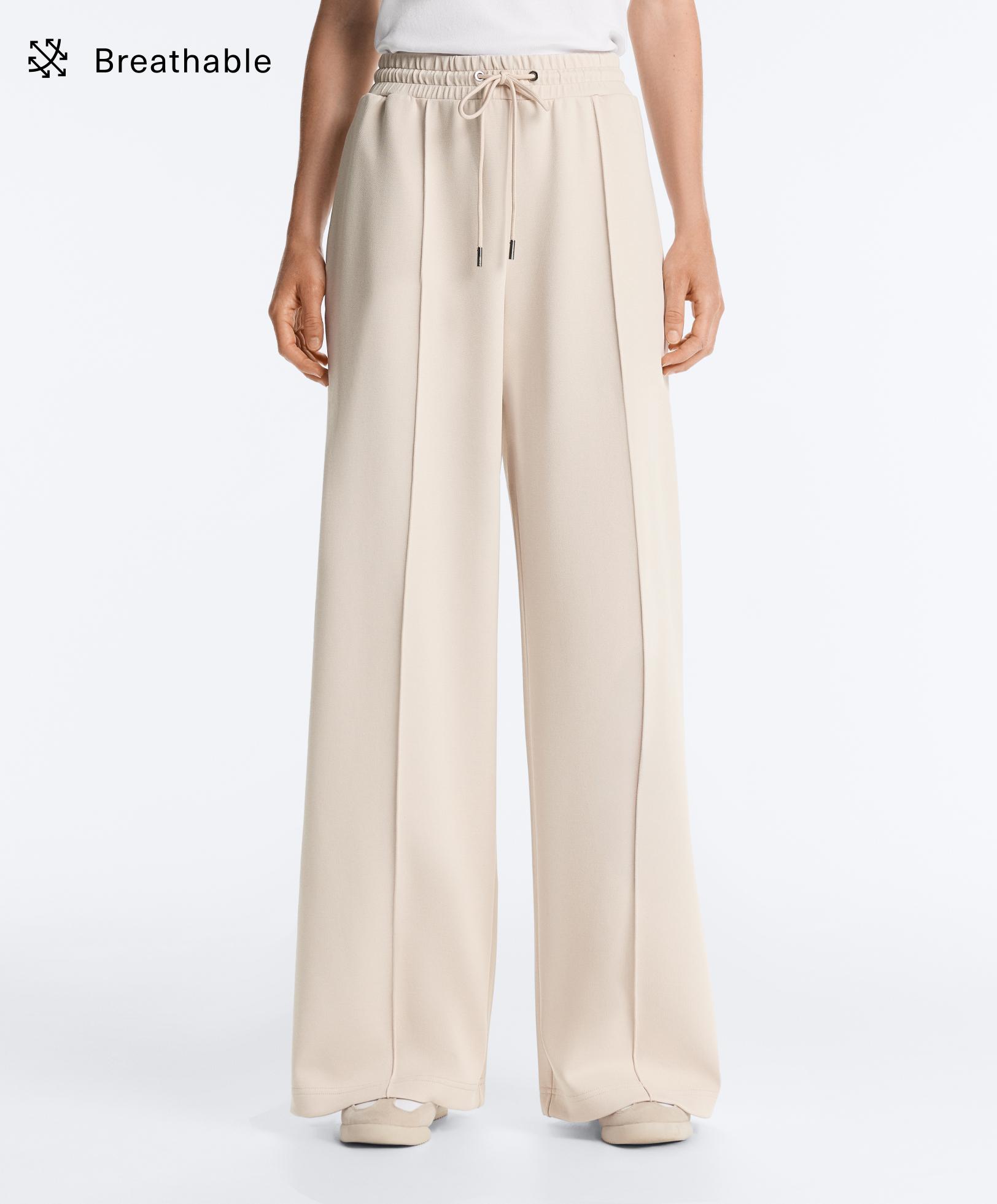 Cotton piqué straight-leg trousers with crease