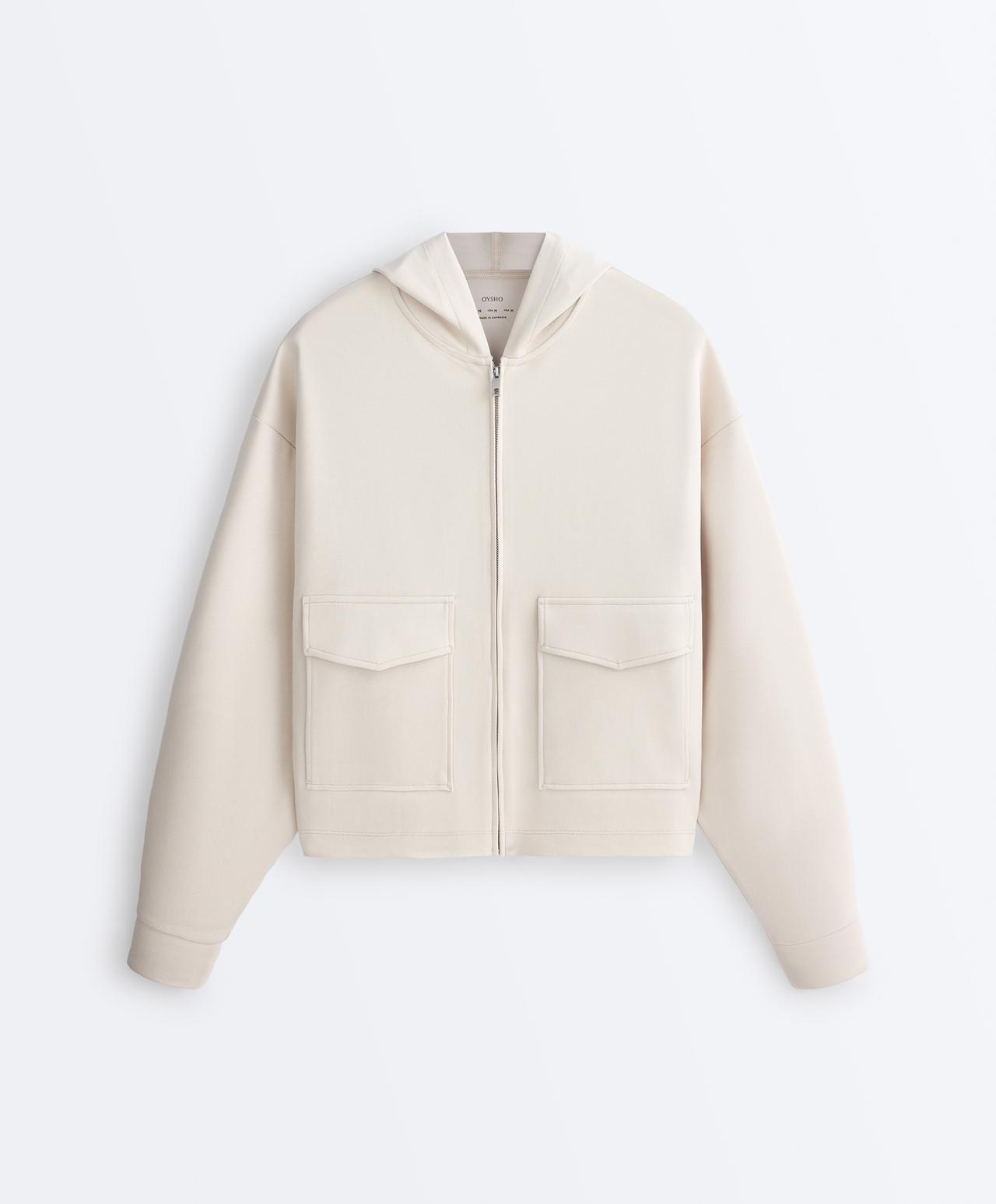 Hooded piqué cotton jacket — PALE MINK