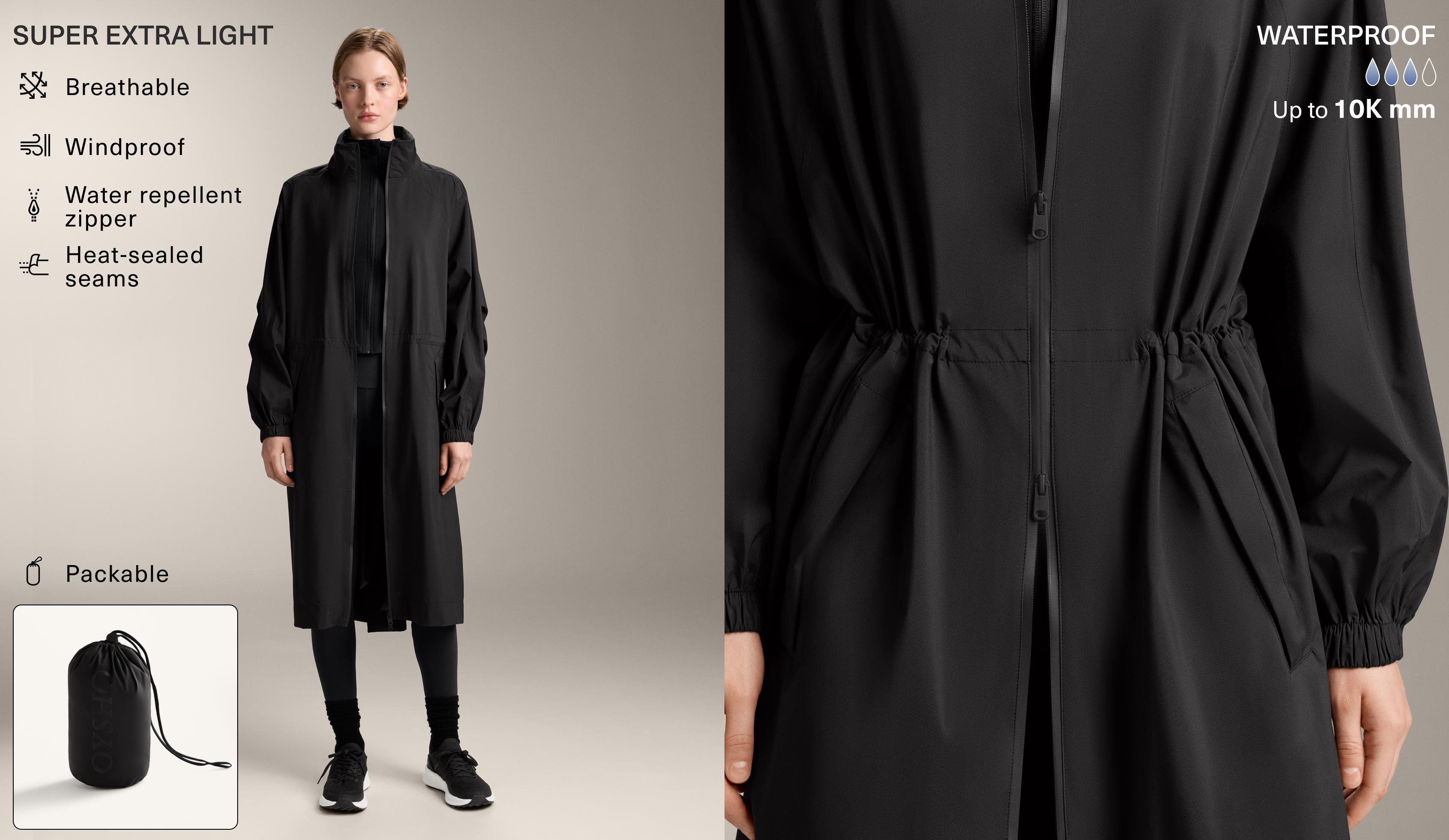 Super extra lightweight 10K waterproof packable long jacket