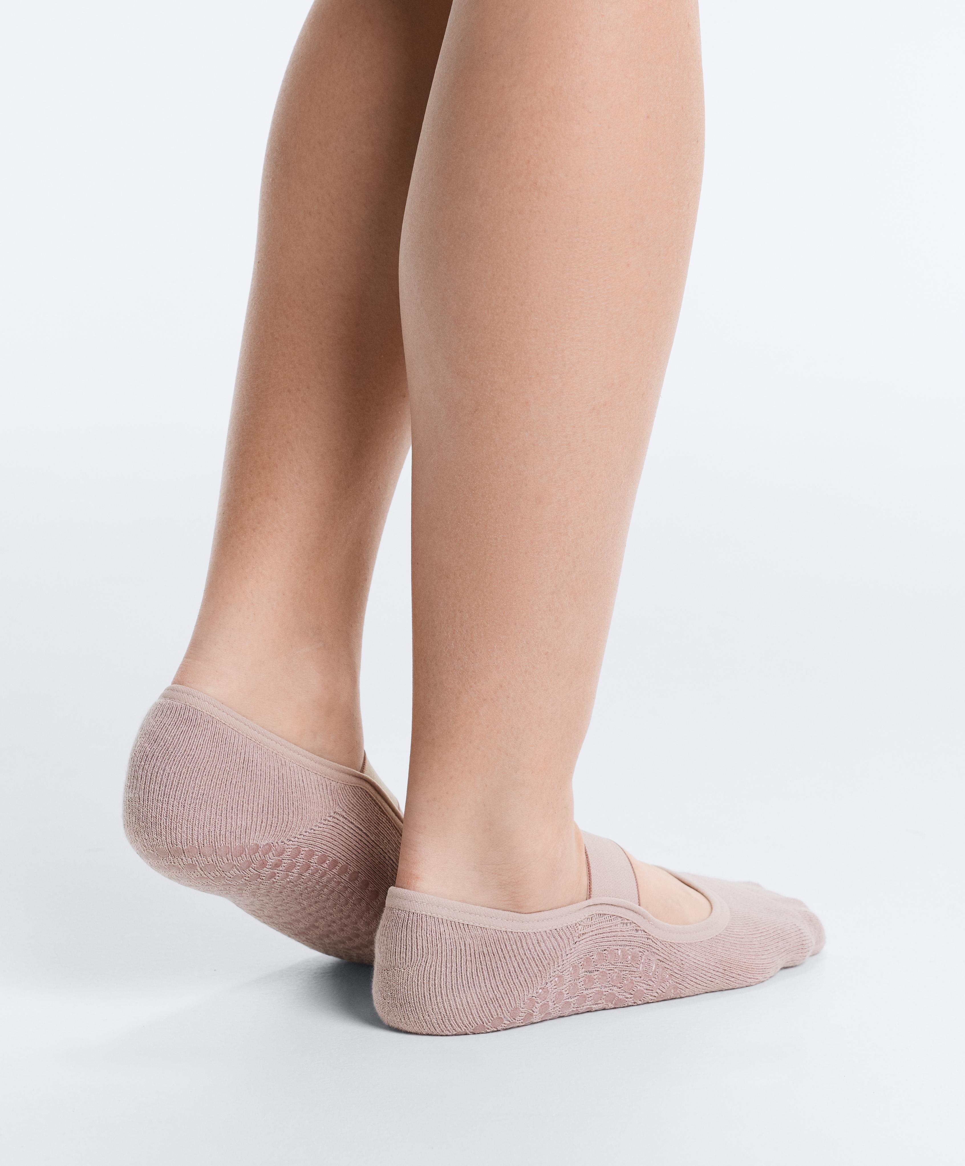 2 pairs of padded cotton blend invisible yoga and Pilates socks with wide strap — MID DUSTY PINK
