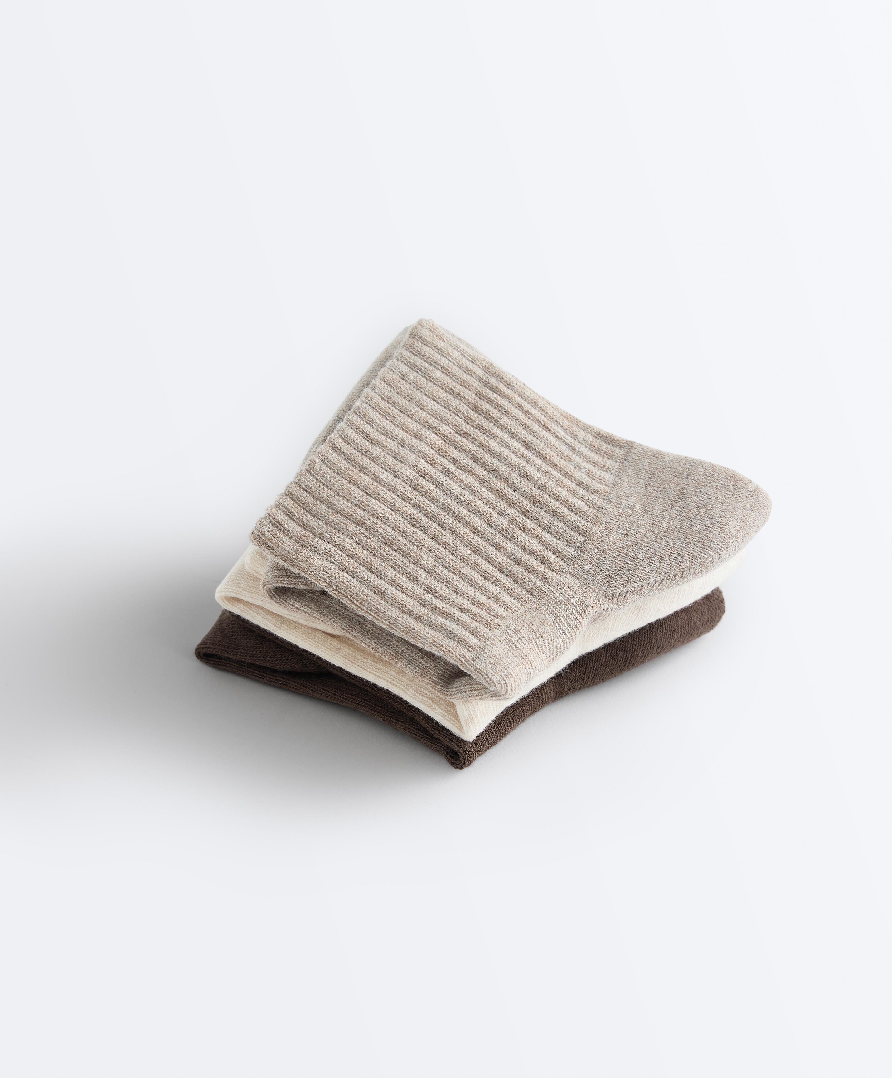 3 pairs of quarter socks with cotton — TAN MELANGE