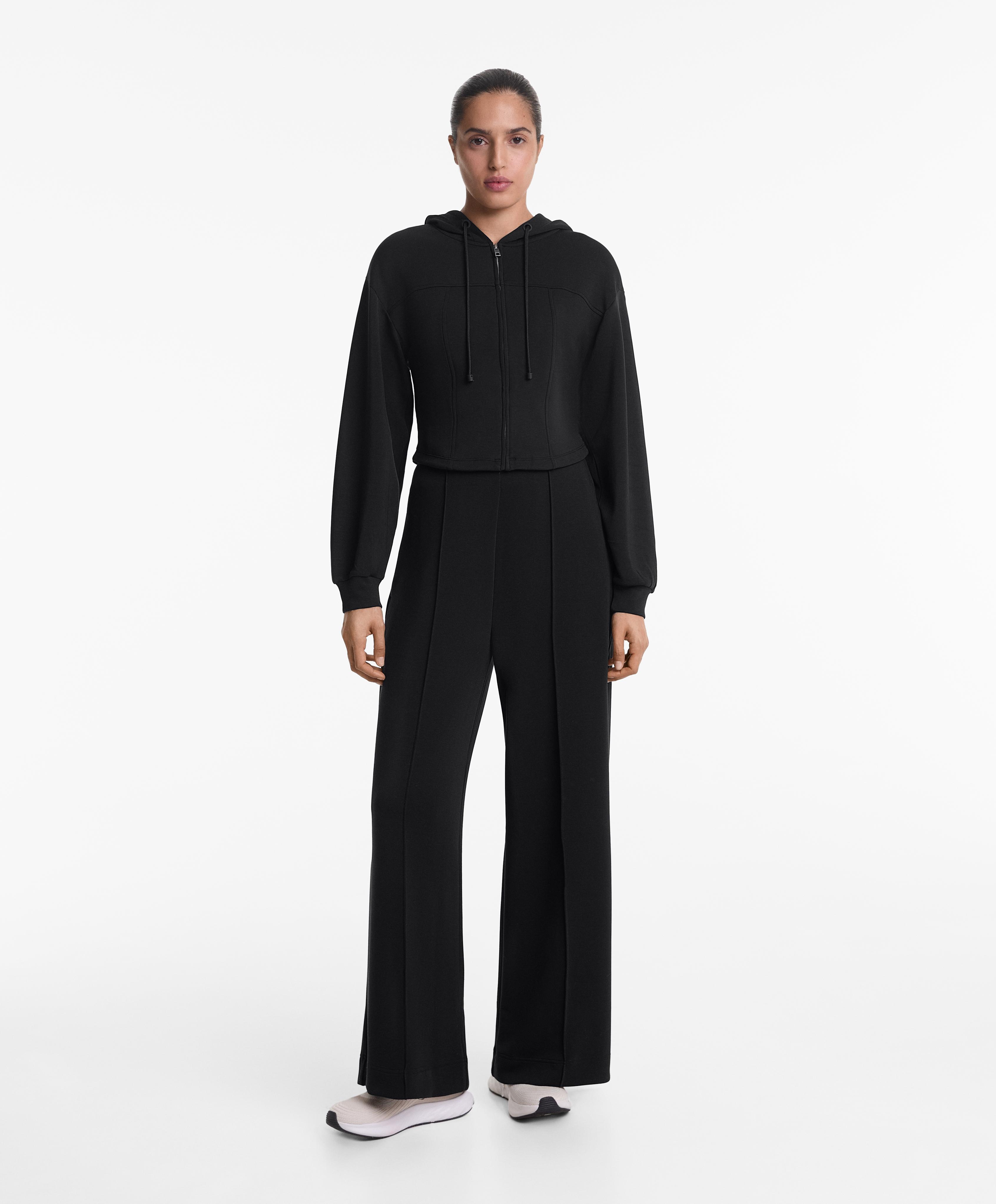 Black long straight-leg tracksuit with modal