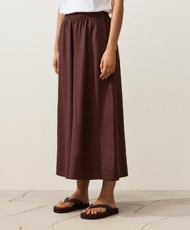100% linen super wide-leg cropped trousers — CHOCOLATE 1