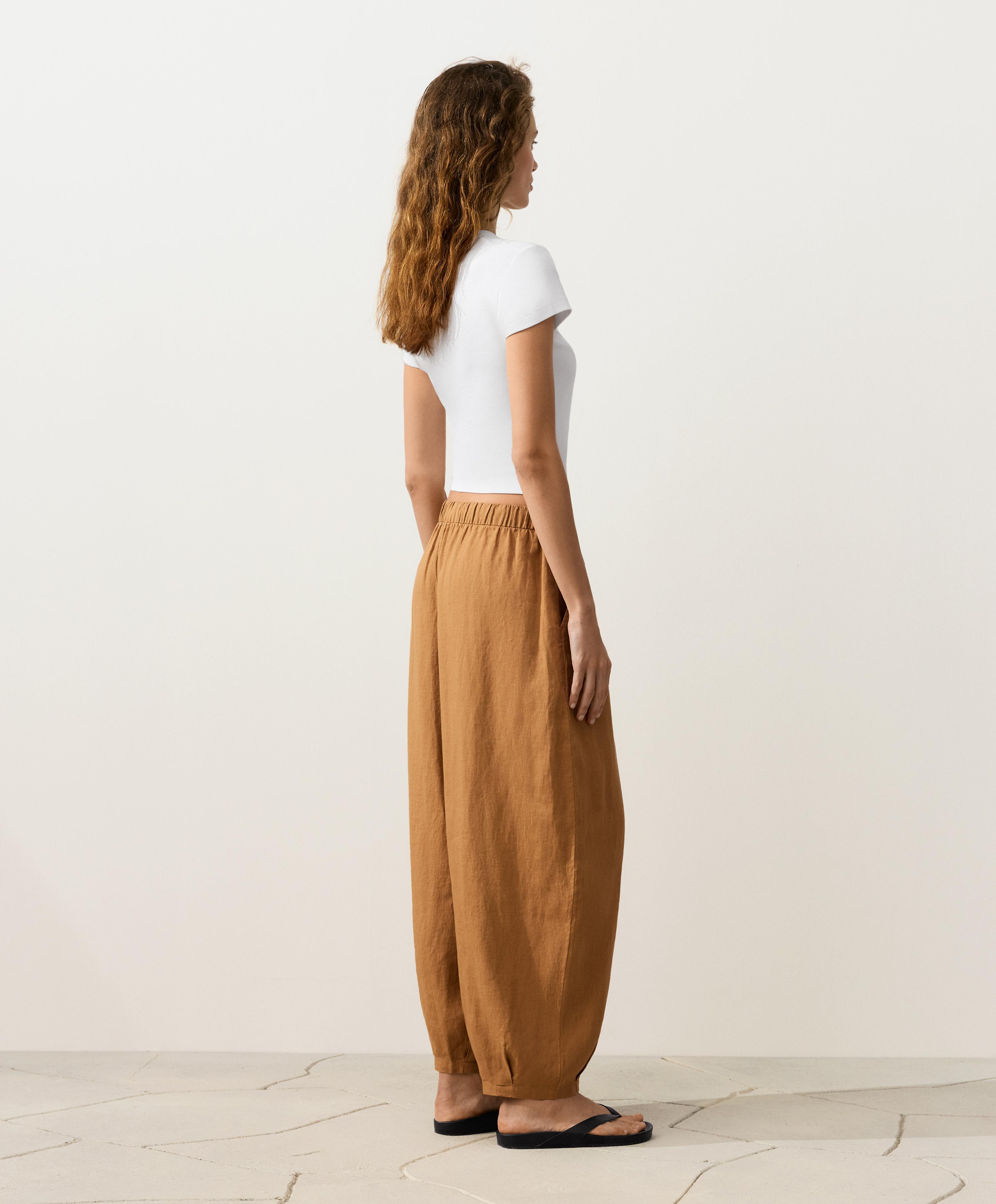 100% linen balloon trousers — MUSTARD