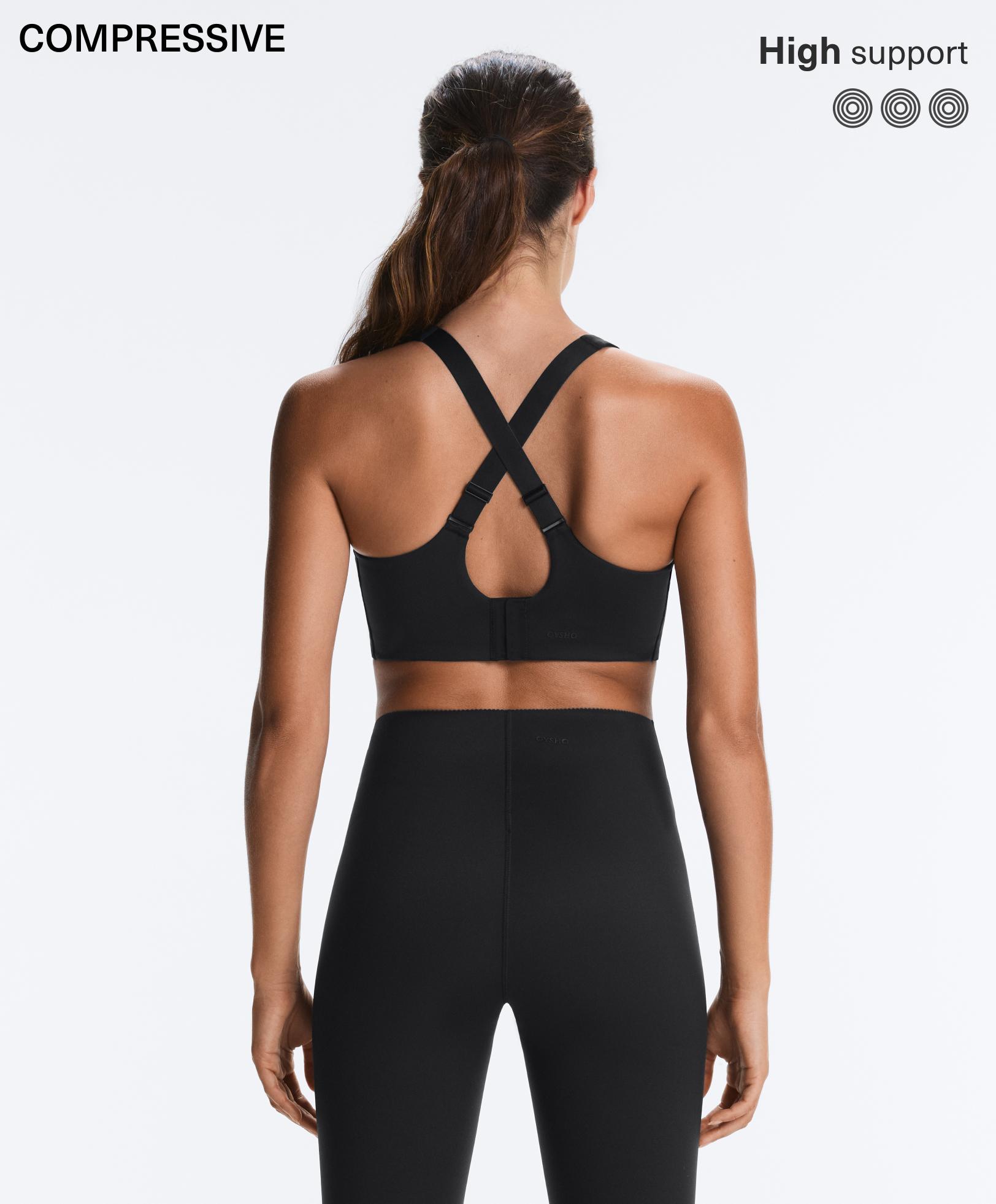 Compressive cross-back sports bra with firm support
