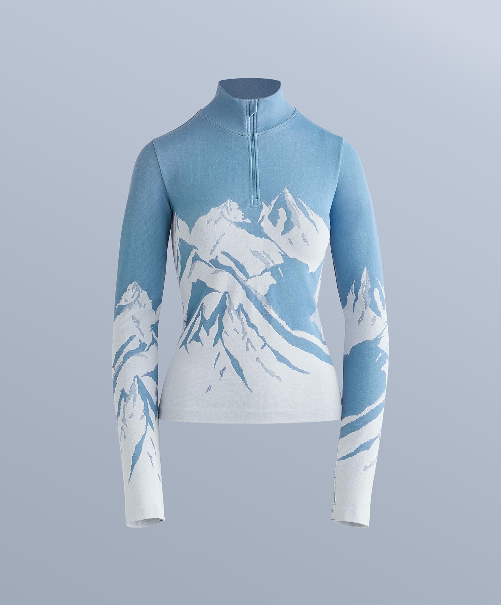 Seamless base layer thermal T-shirt with half zip and print — PALE BLUE