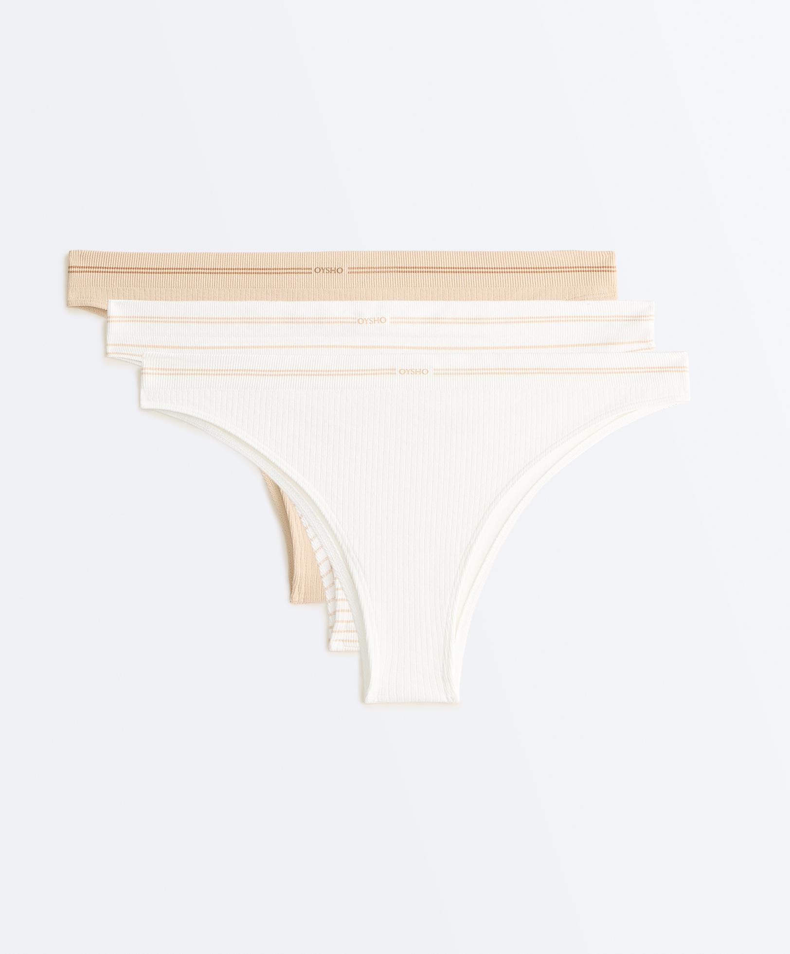 3 seamless ribbed polyamide blend Brazilian briefs — WHITE