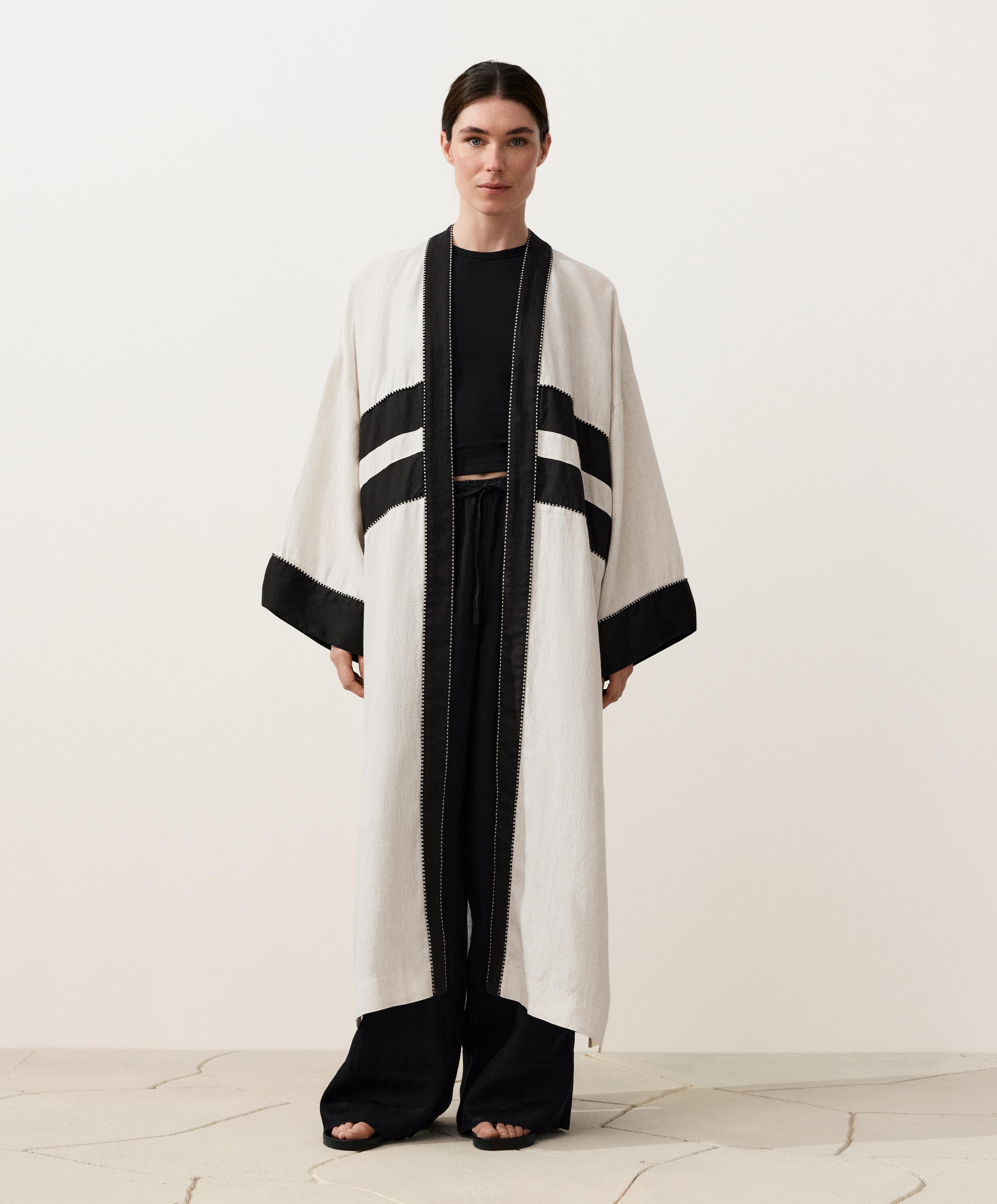 100% linen contrast Kaftan — SAND MELANGE