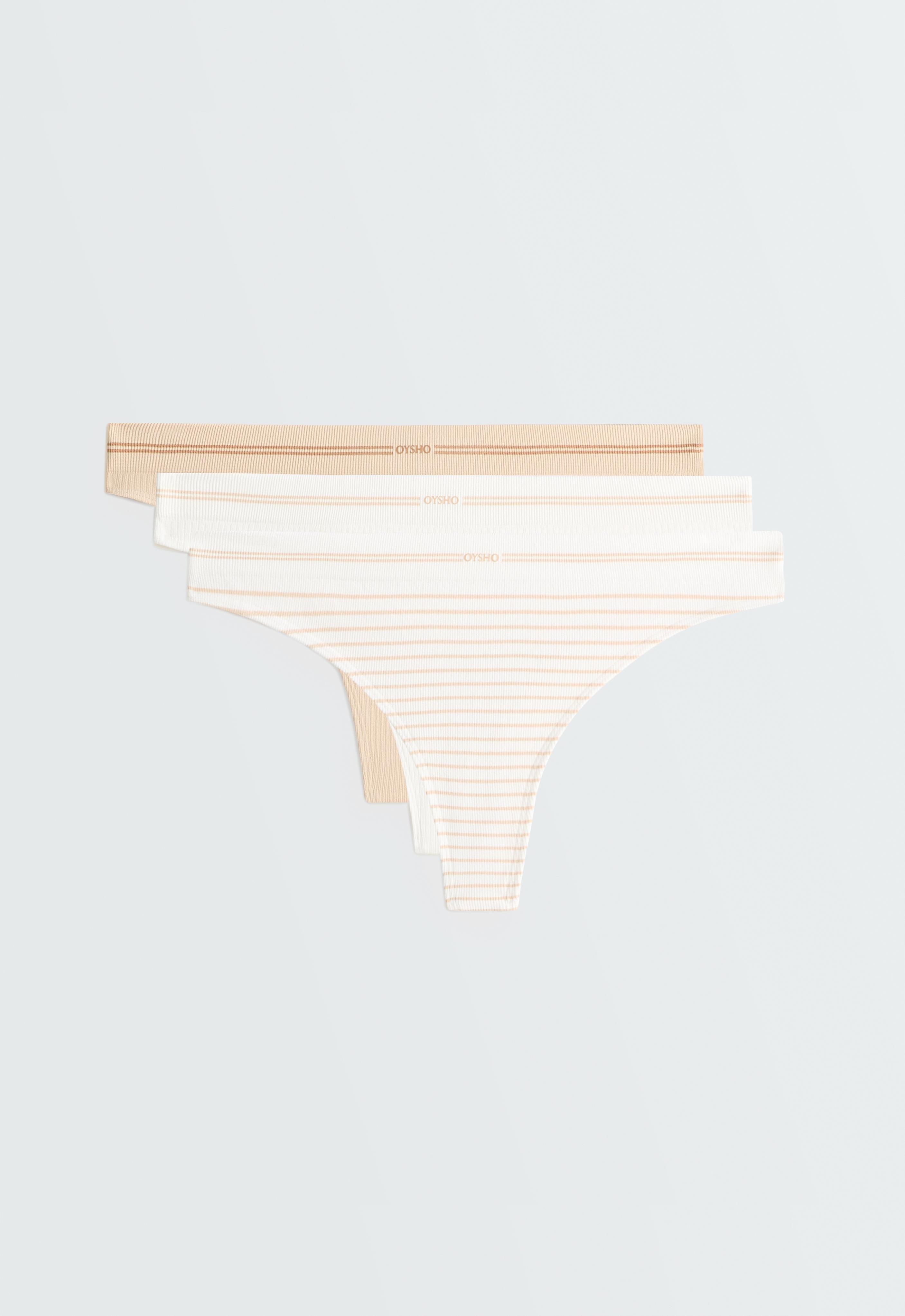 3 seamless rib polyamide blend thongs — WHITE