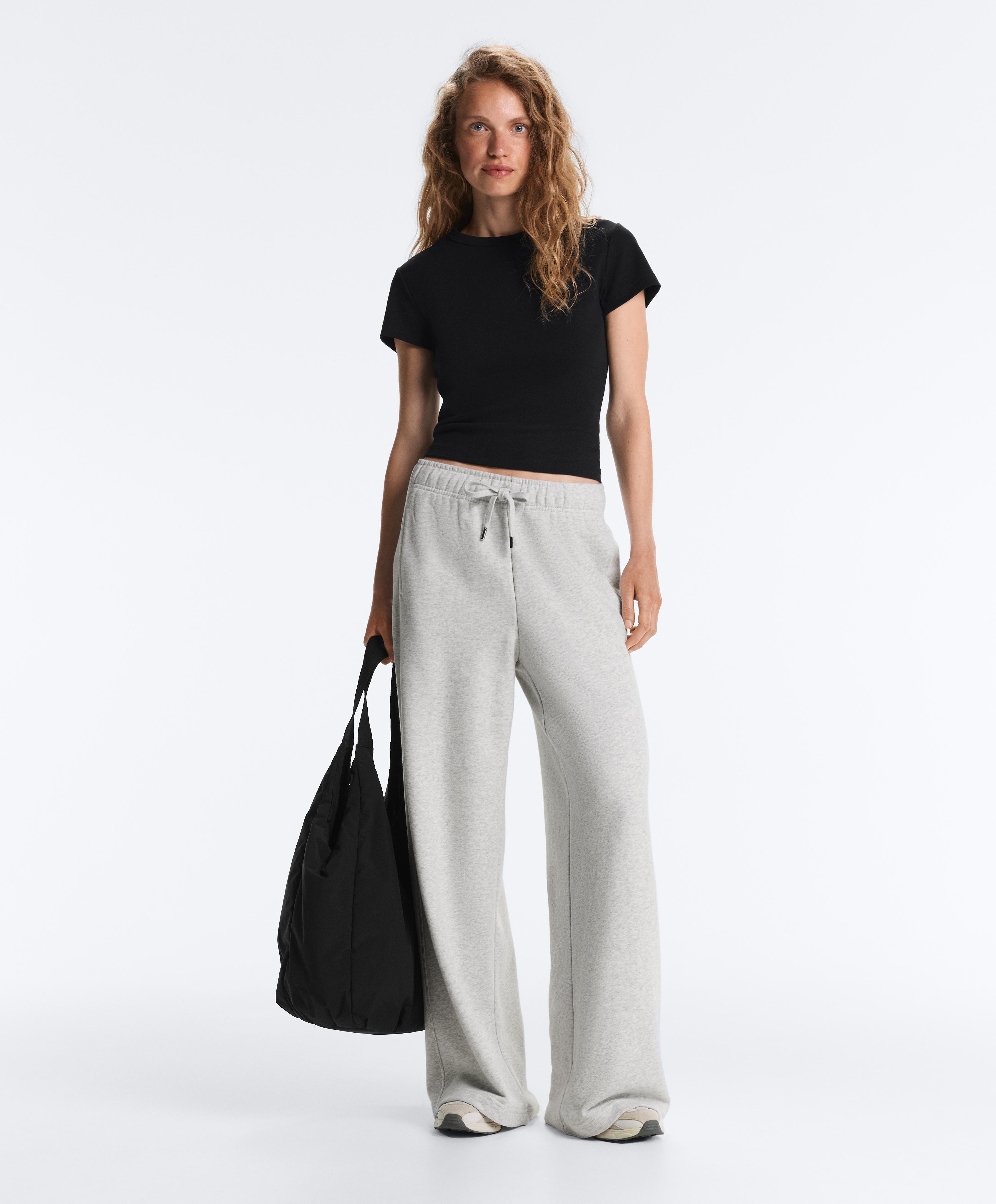 Fitted short sleeve rib T-shirt in cotton blend — BLACK