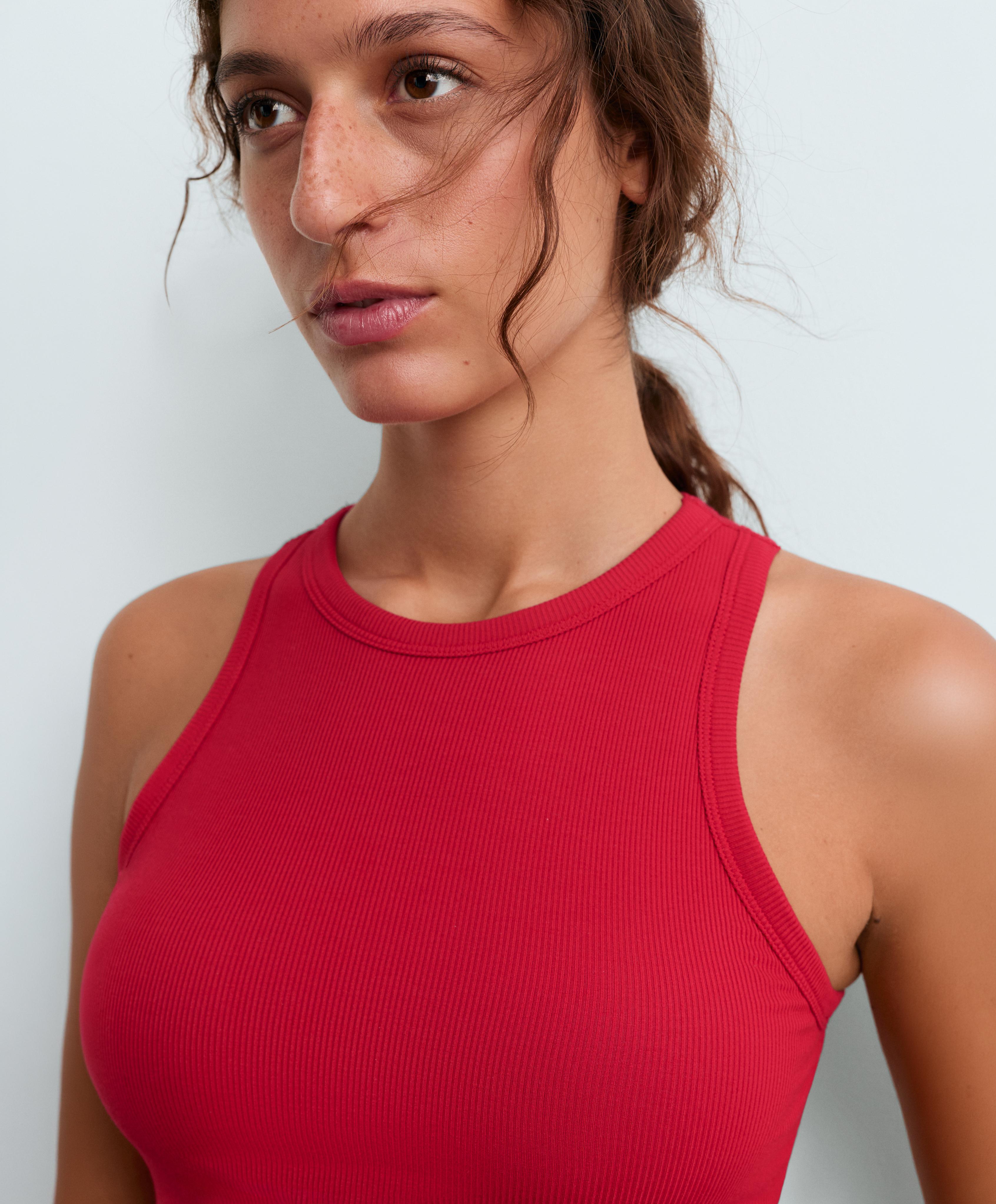 Rib modal blend long tank top — STRONG RED
