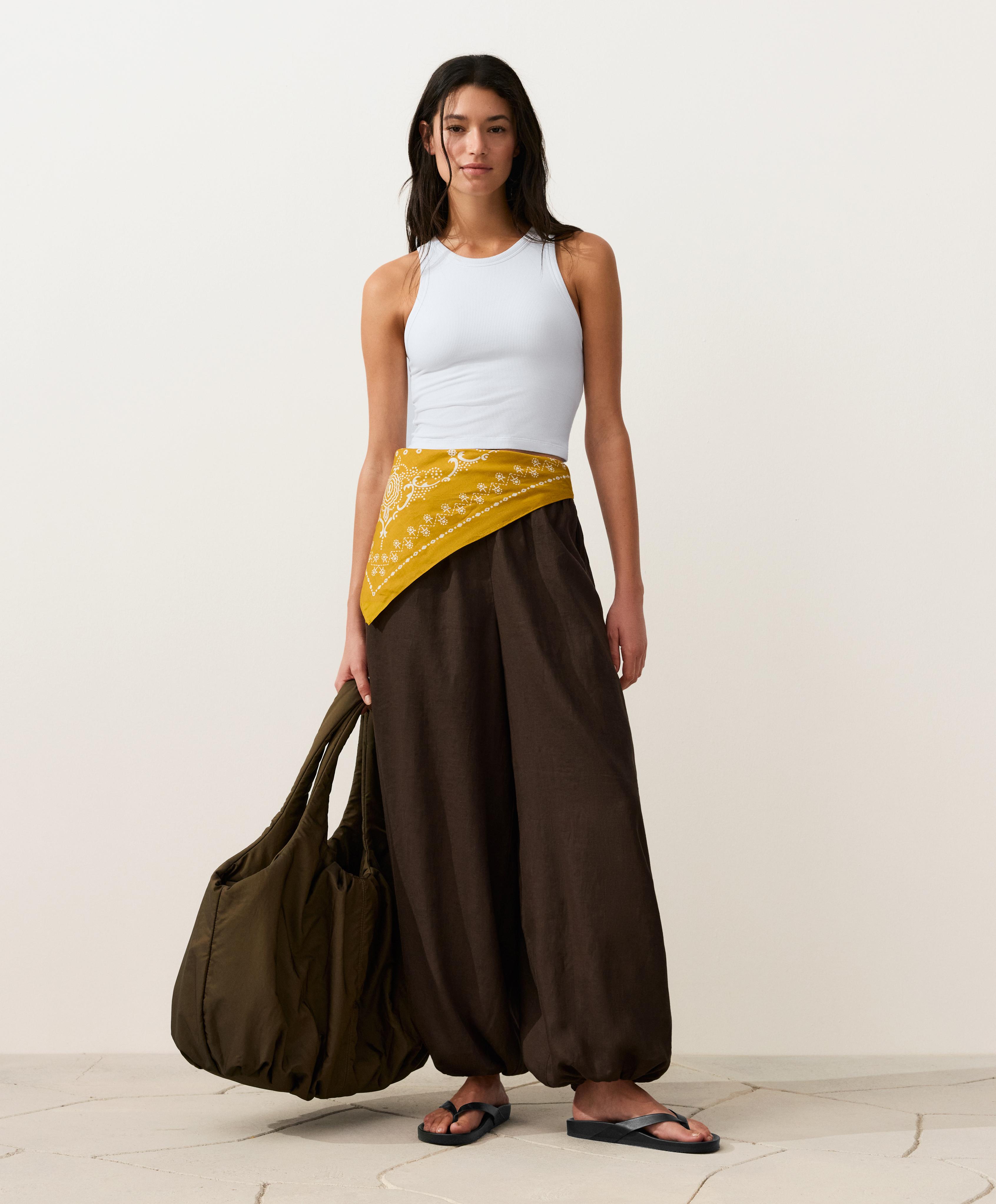 100% linen bloomer trousers — DARK BROWN
