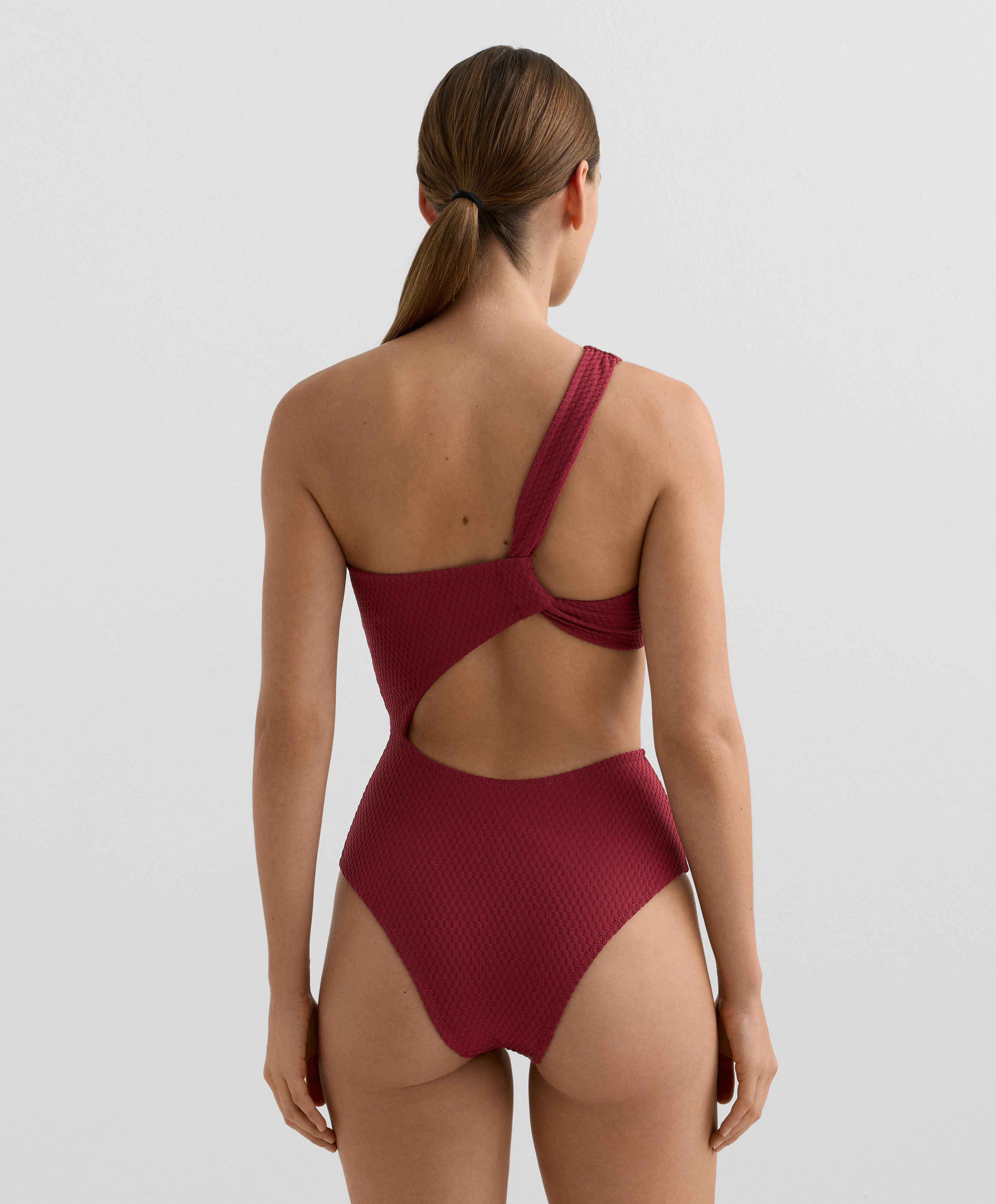 Mini check jacquard asymmetric trikini — PALE PLUM